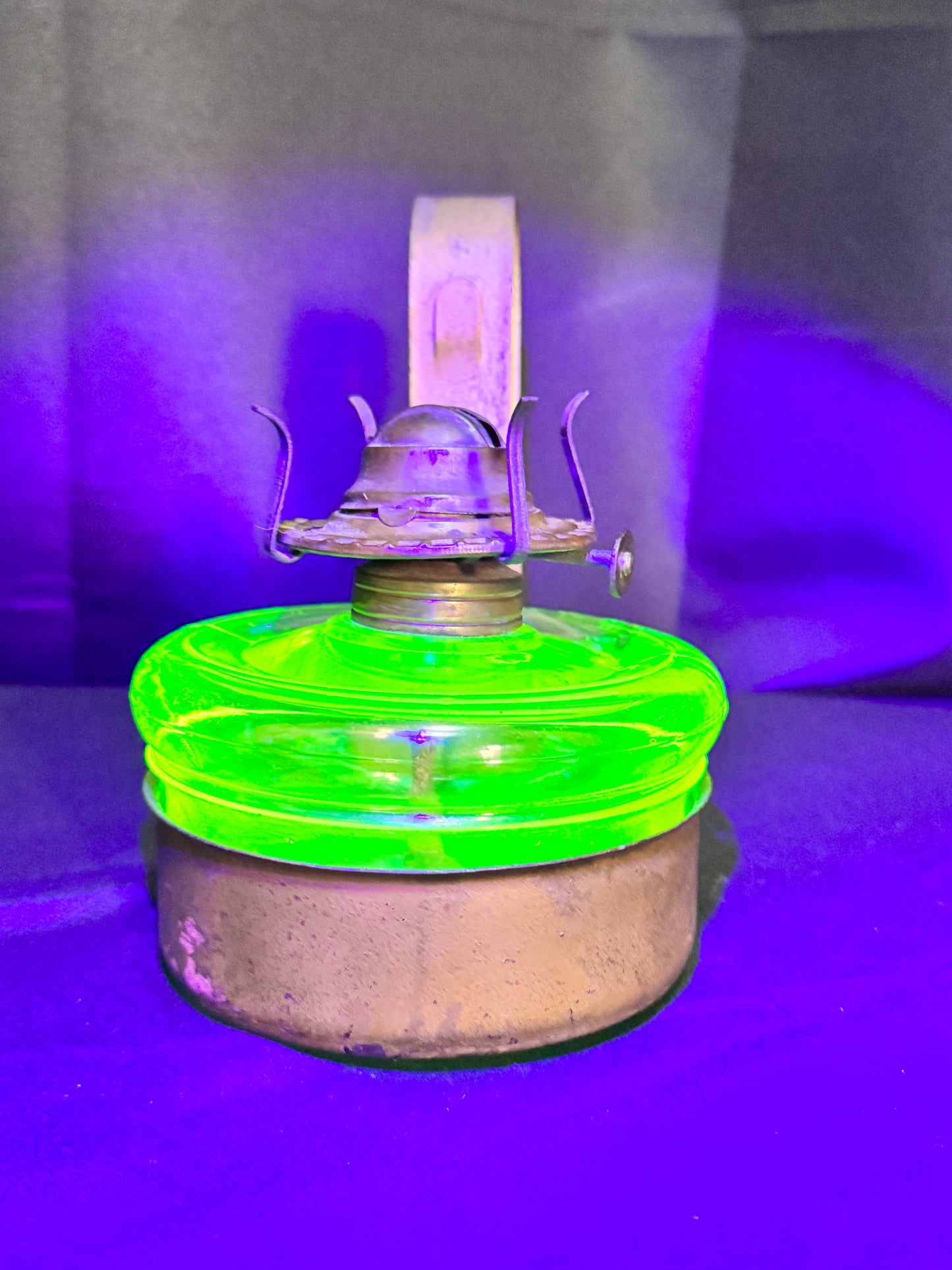 Uranium Glass Oil Lamp with Metal Hanging Wall Mount Base