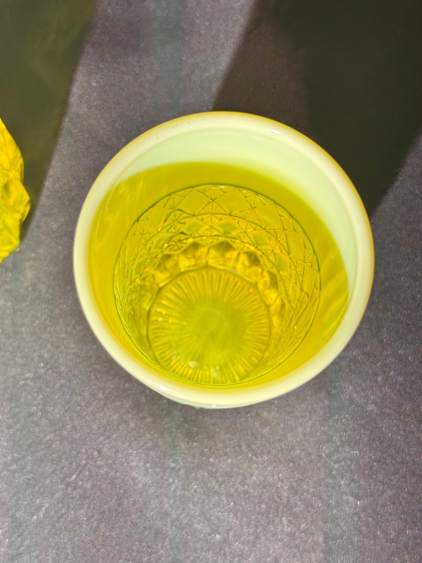 George Davidson – Pearline Opalescent Uranium Glass Pitcher and 2 Tumblers – Vintage EAPG
