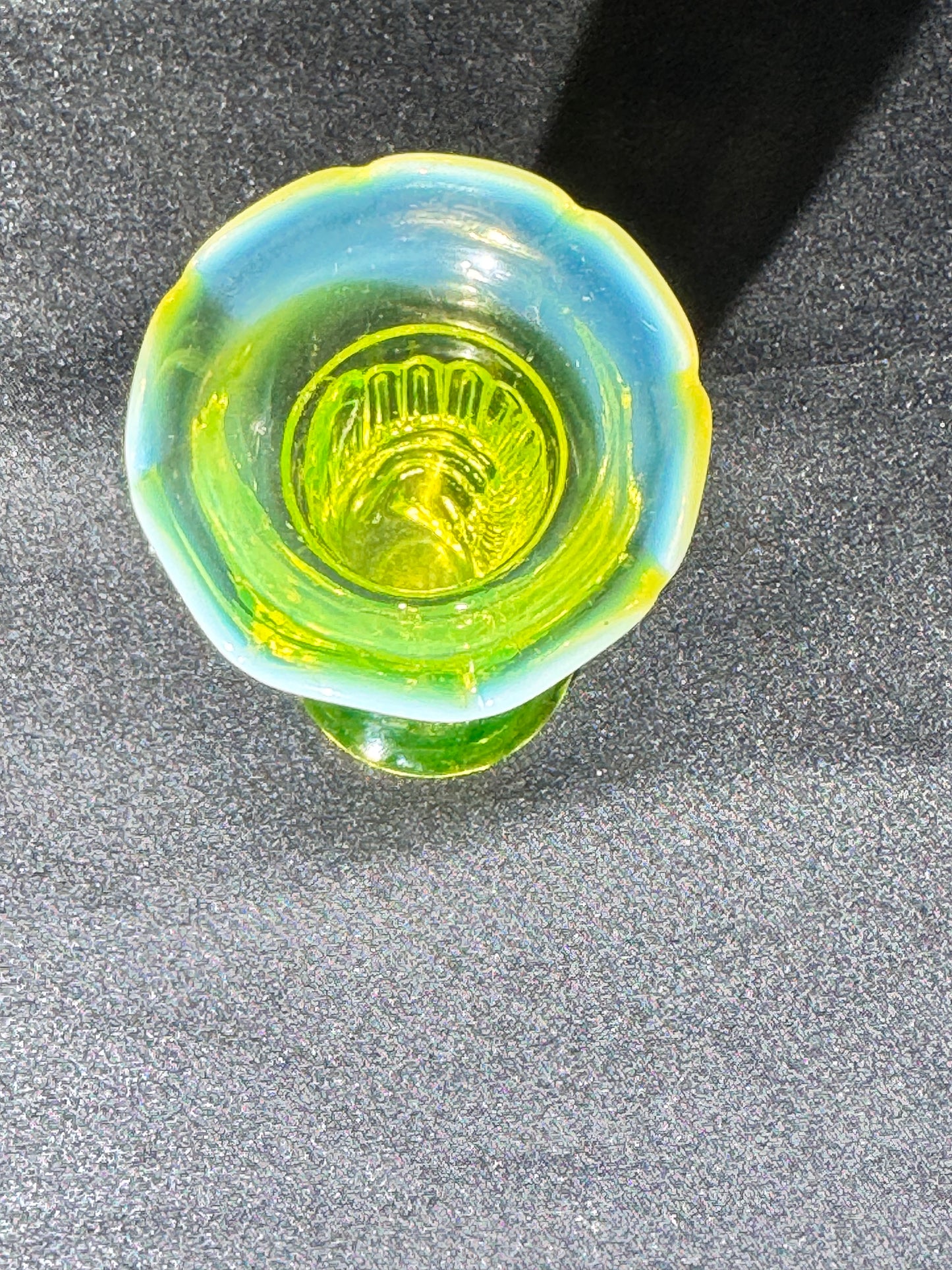 Uranium- topaz Opalescent- Cornucopia in Hand - Bud Vase