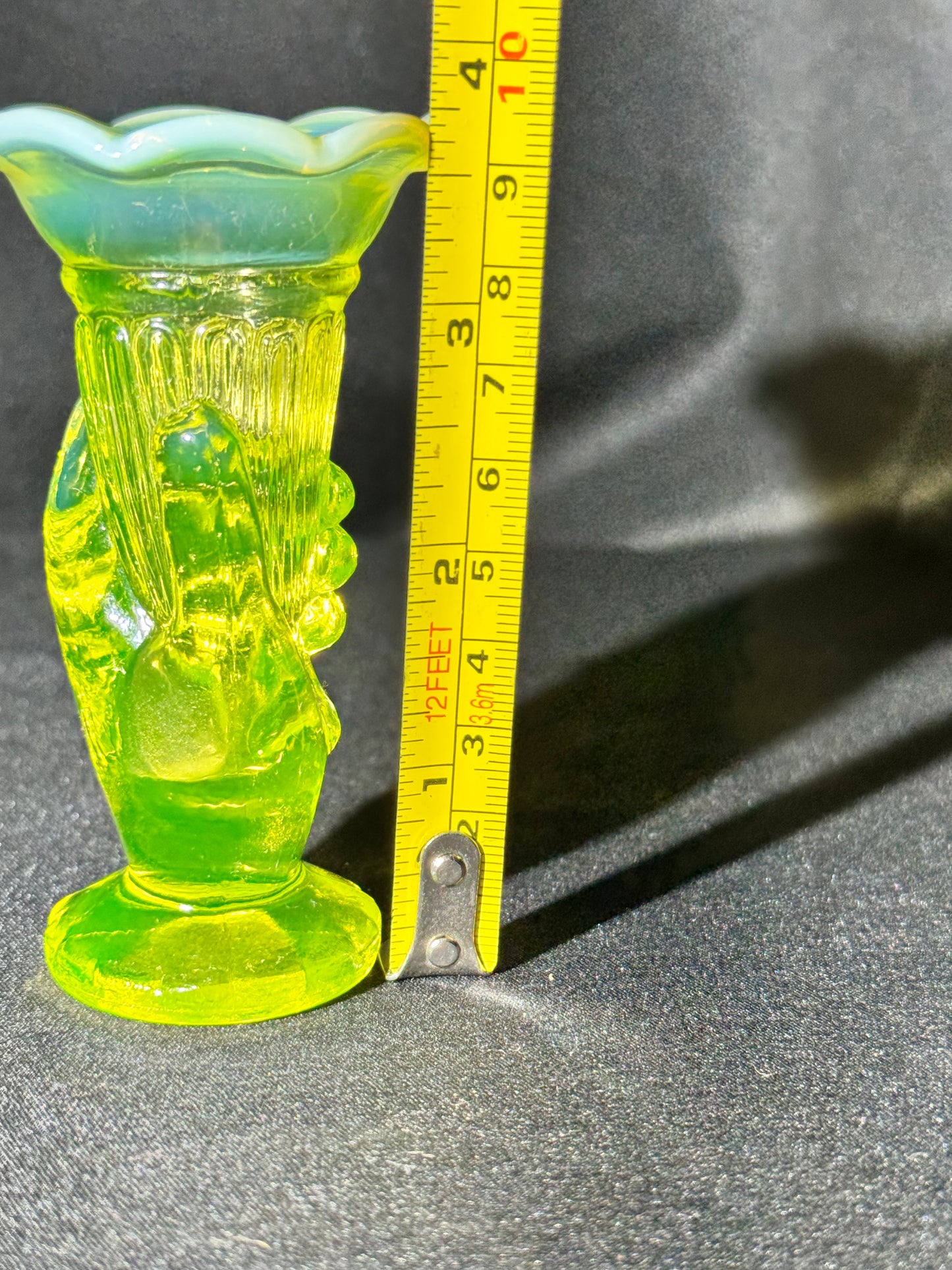 Uranium- topaz Opalescent- Cornucopia in Hand - Bud Vase
