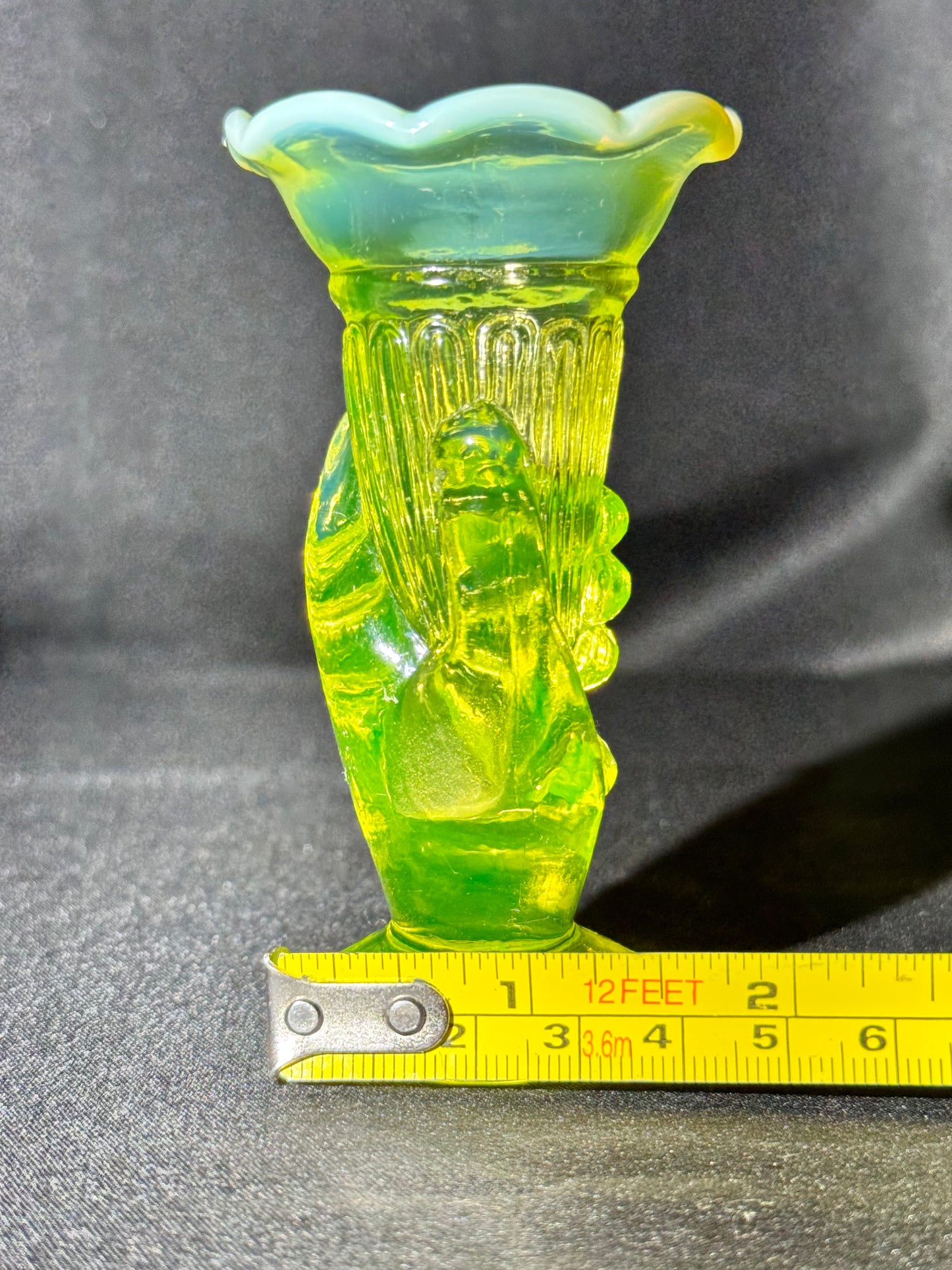 Uranium- topaz Opalescent- Cornucopia in Hand - Bud Vase