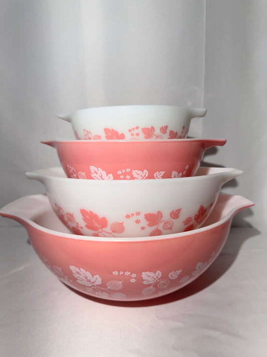 Vintage Pyrex Pink Gooseberry Cinderella Mixing Bowl Set of 4 – #441, #442, #443, #444