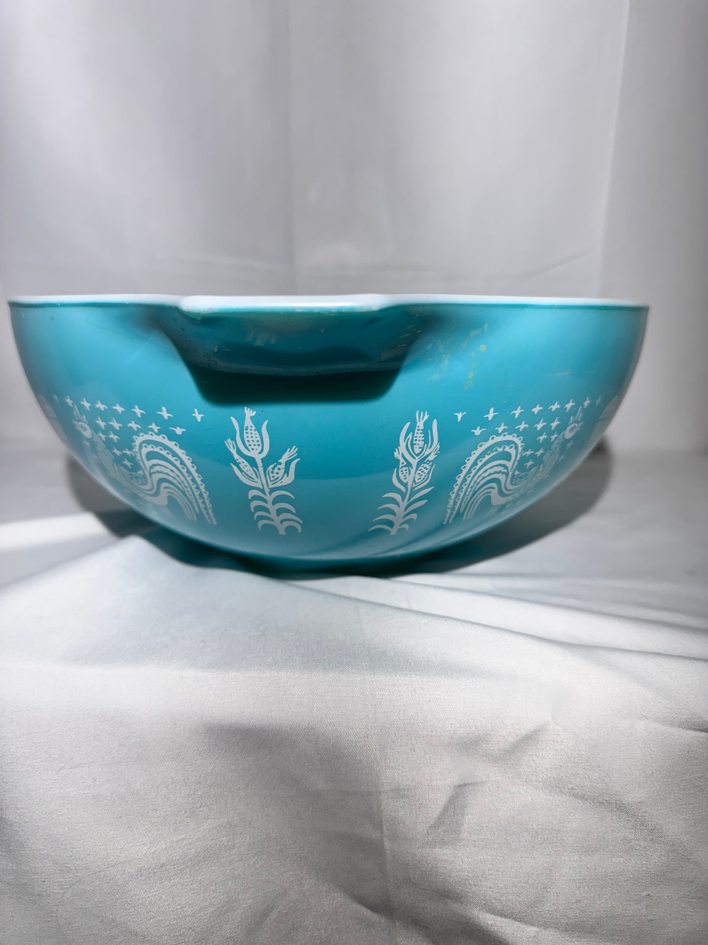Vintage Pyrex Amish Butterprint Cinderella Mixing Bowl Set (4 Bowls) – Teal Blue & White Alternating Colors