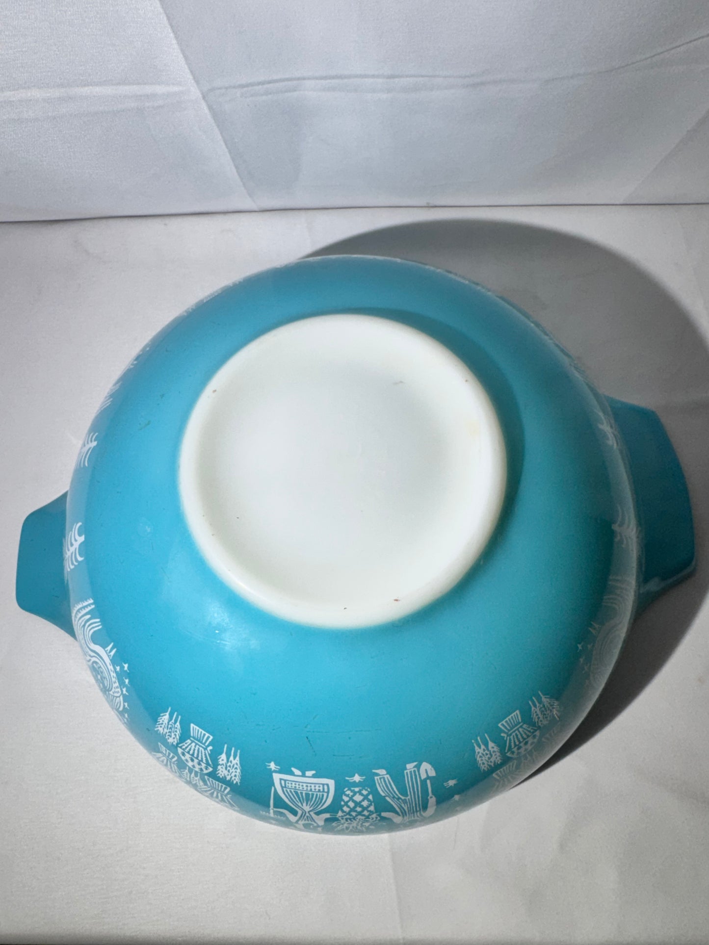 Vintage Pyrex Amish Butterprint Cinderella Mixing Bowl Set (4 Bowls) – Teal Blue & White Alternating Colors