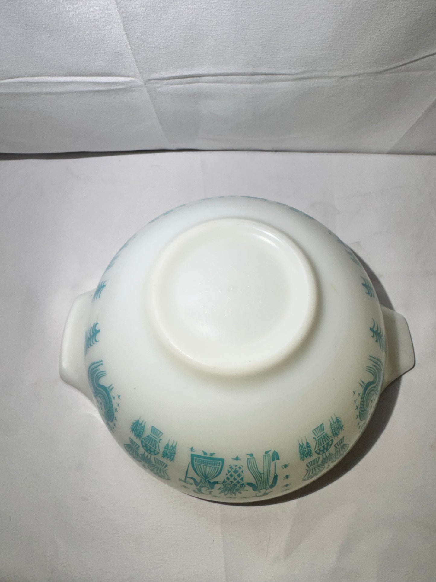 Vintage Pyrex Amish Butterprint Cinderella Mixing Bowl Set (4 Bowls) – Teal Blue & White Alternating Colors