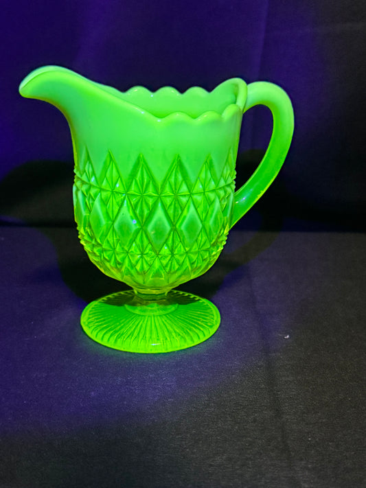 Uranium Glass - Davidson “Prince William” Primrose Pearline Pedestal Creamer RD217752 – 5”