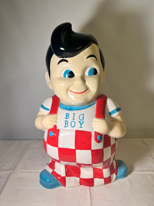 Bob’s Big Boy - 14 1/2” Cookie Jar- plaid overalls-teal shoes and shirt