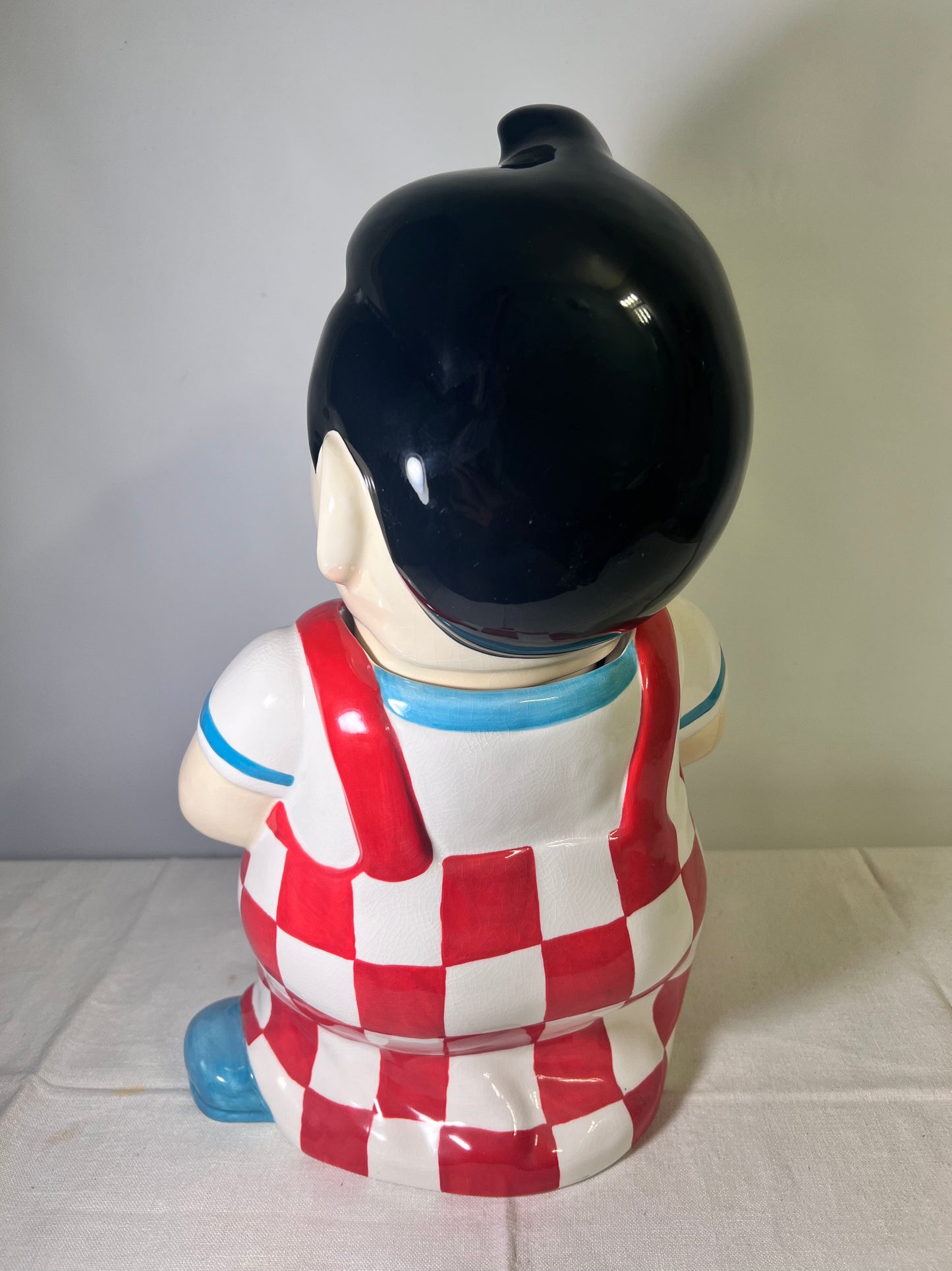 Bob’s Big Boy - 14 1/2” Cookie Jar- plaid overalls-teal shoes and shirt