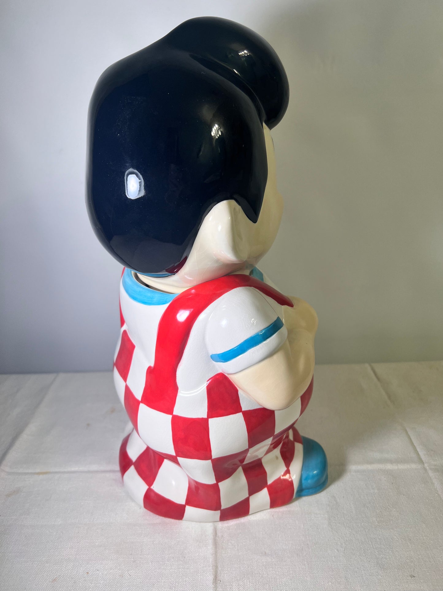 Bob’s Big Boy - 14 1/2” Cookie Jar- plaid overalls-teal shoes and shirt