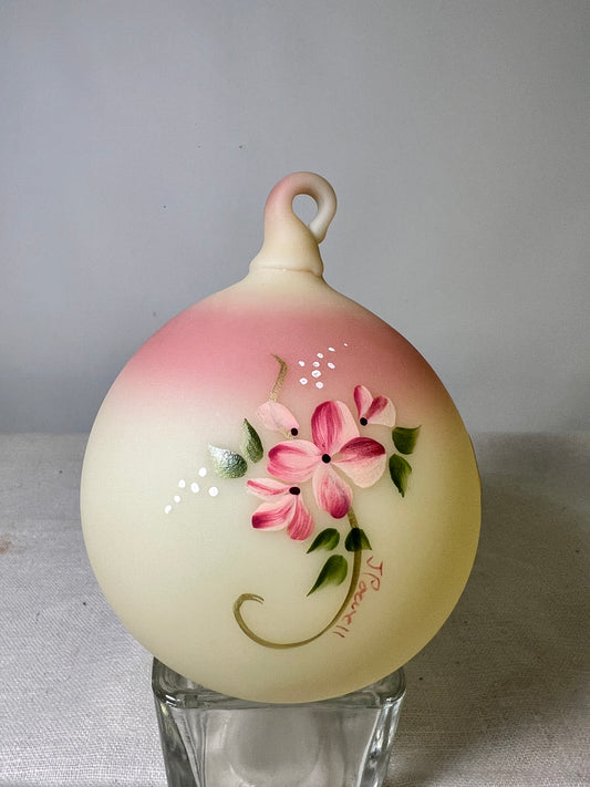 Uranium-Burmese Satin - Fenton-Custard ornament-handed painted-signed-2010 TLC antiques #33/50 signed by J. Powell