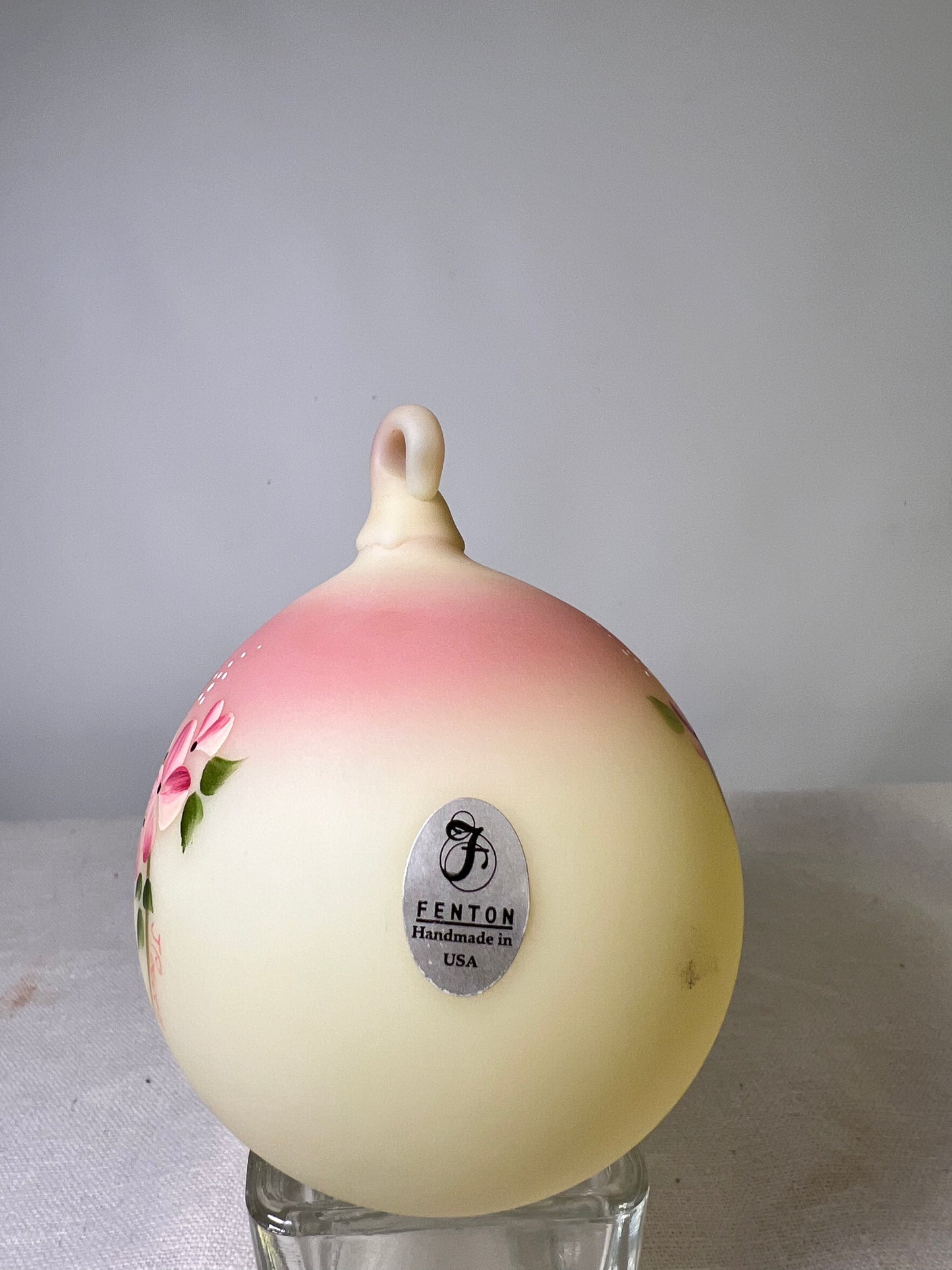 Uranium-Burmese Satin - Fenton-Custard ornament-handed painted-signed-2010 TLC antiques #33/50 signed by J. Powell