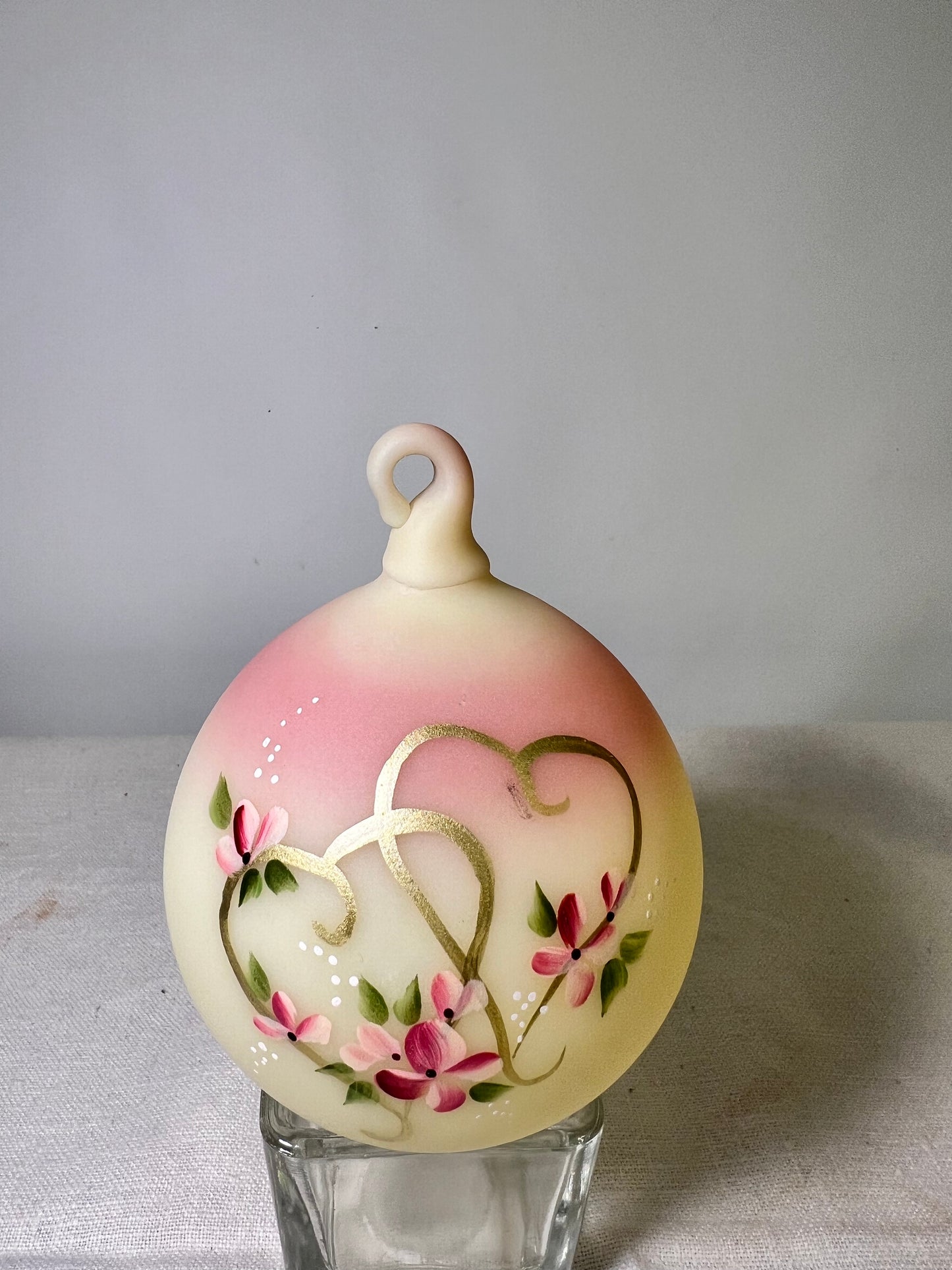 Uranium-Burmese Satin - Fenton-Custard ornament-handed painted-signed-2010 TLC antiques #33/50 signed by J. Powell