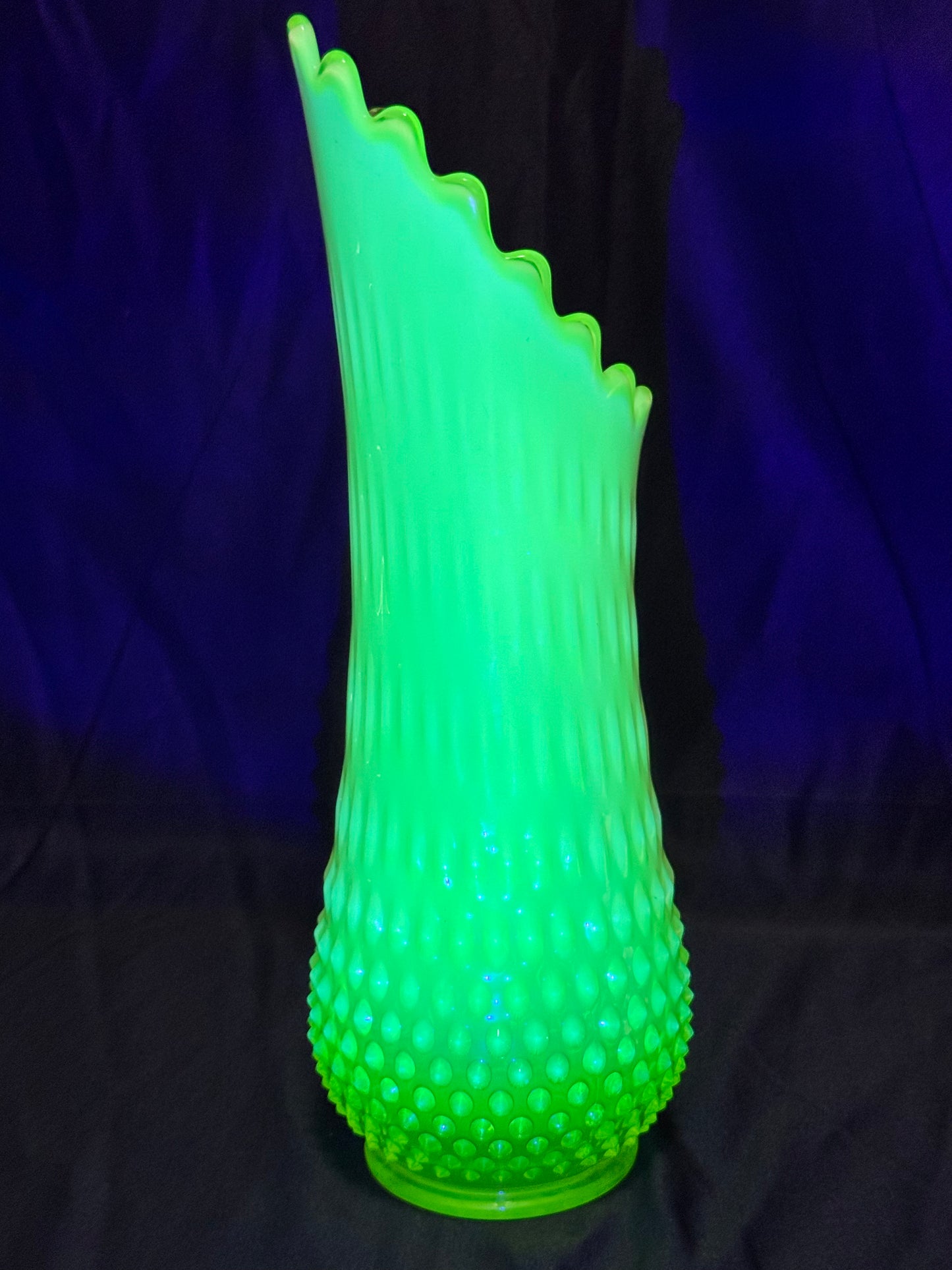 Uranium- Fenton - Hobnail- 13” Swung Vase - topaz opalescent