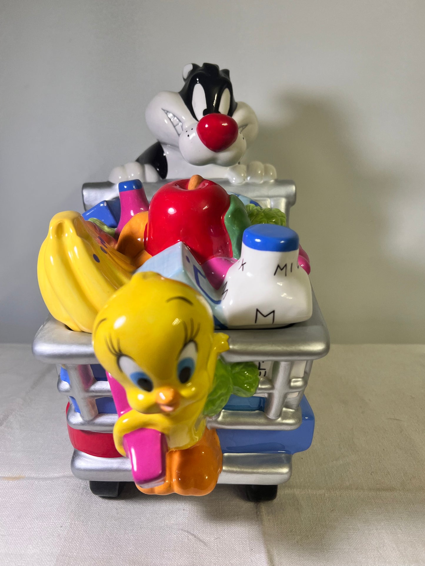 Tweety Bird and Sylvester-11” Shopping Cart Cookie Jar- Warner Brothers- Looney Tunes-1999