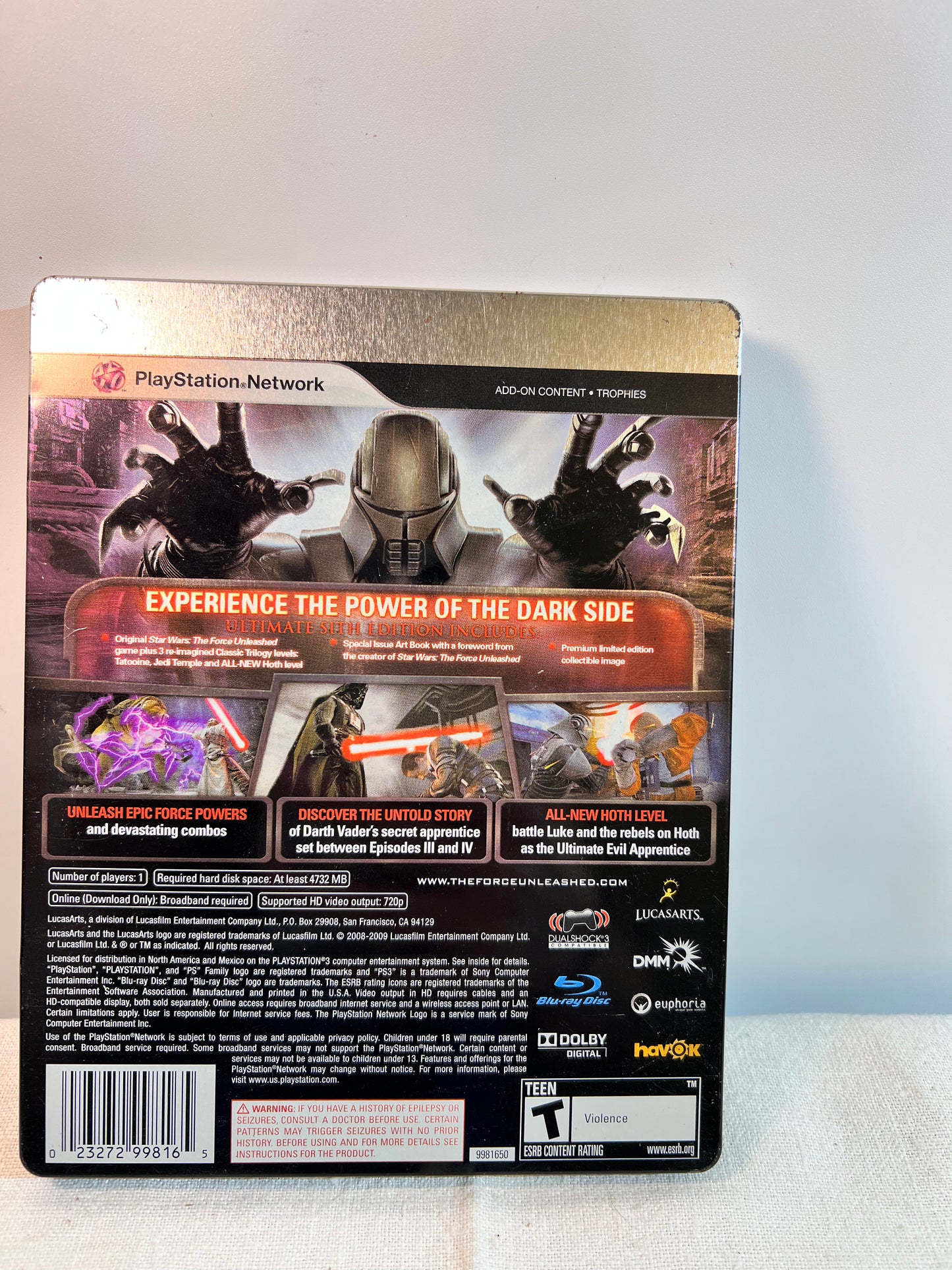 PlayStation - Star Wars The Force Unleashed- ultimate Sith Edition- Rate T - metal case, game and instruction manual