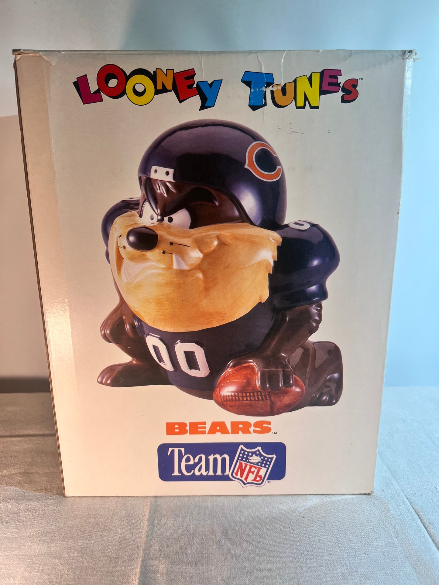 Taz- 10” Cookie Jar - NFL Team- Chicago Bears - Looney Tunes- Warner Brothers- Item #6857- 1994-Original box