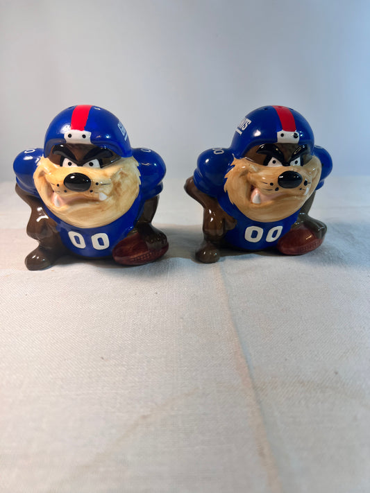 Taz - 3 1/2” Salt and Pepper Shakers- NFL Team- New York Giants- looney Tunes- Warner Brothers