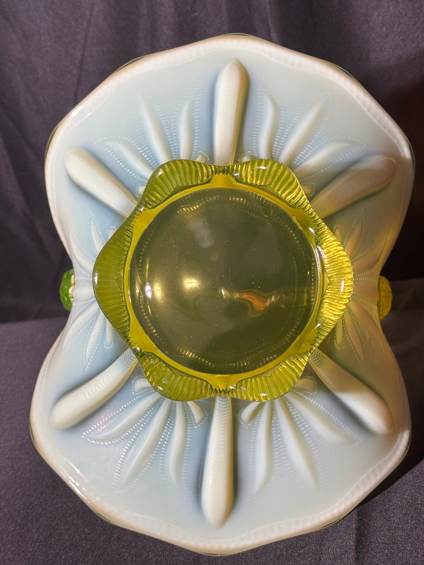 Uranium- Fenton- Cactus- 11” Basket - Topaz Opalescent -