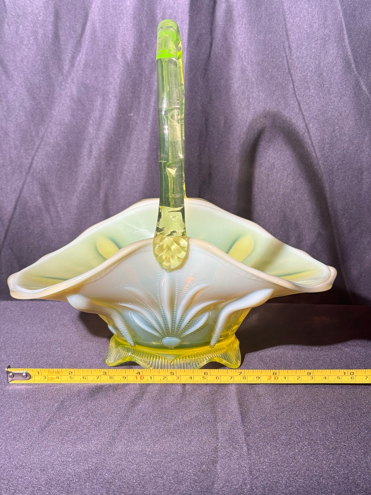 Uranium- Fenton- Cactus- 11” Basket - Topaz Opalescent -