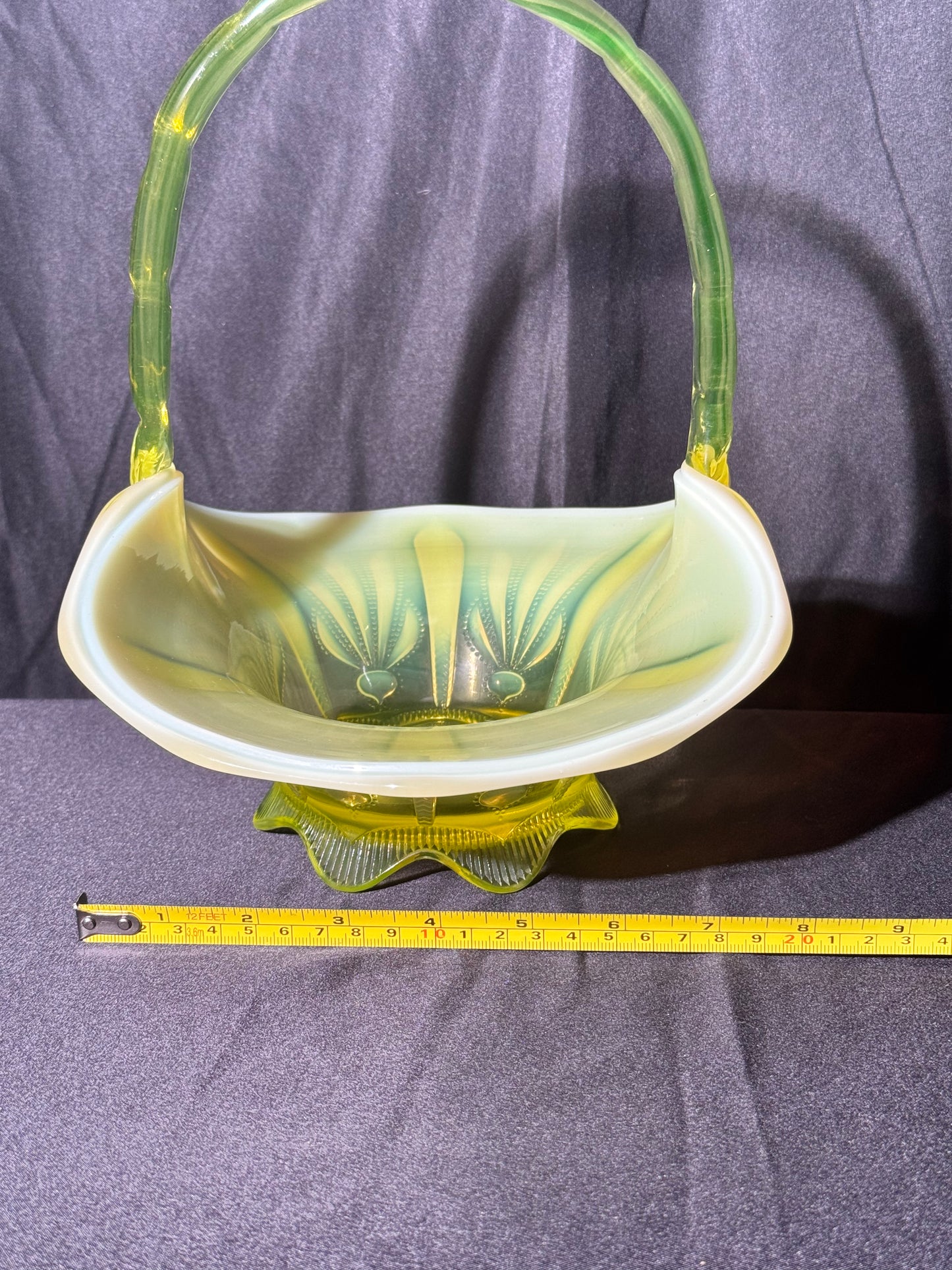 Uranium- Fenton- Cactus- 11” Basket - Topaz Opalescent -