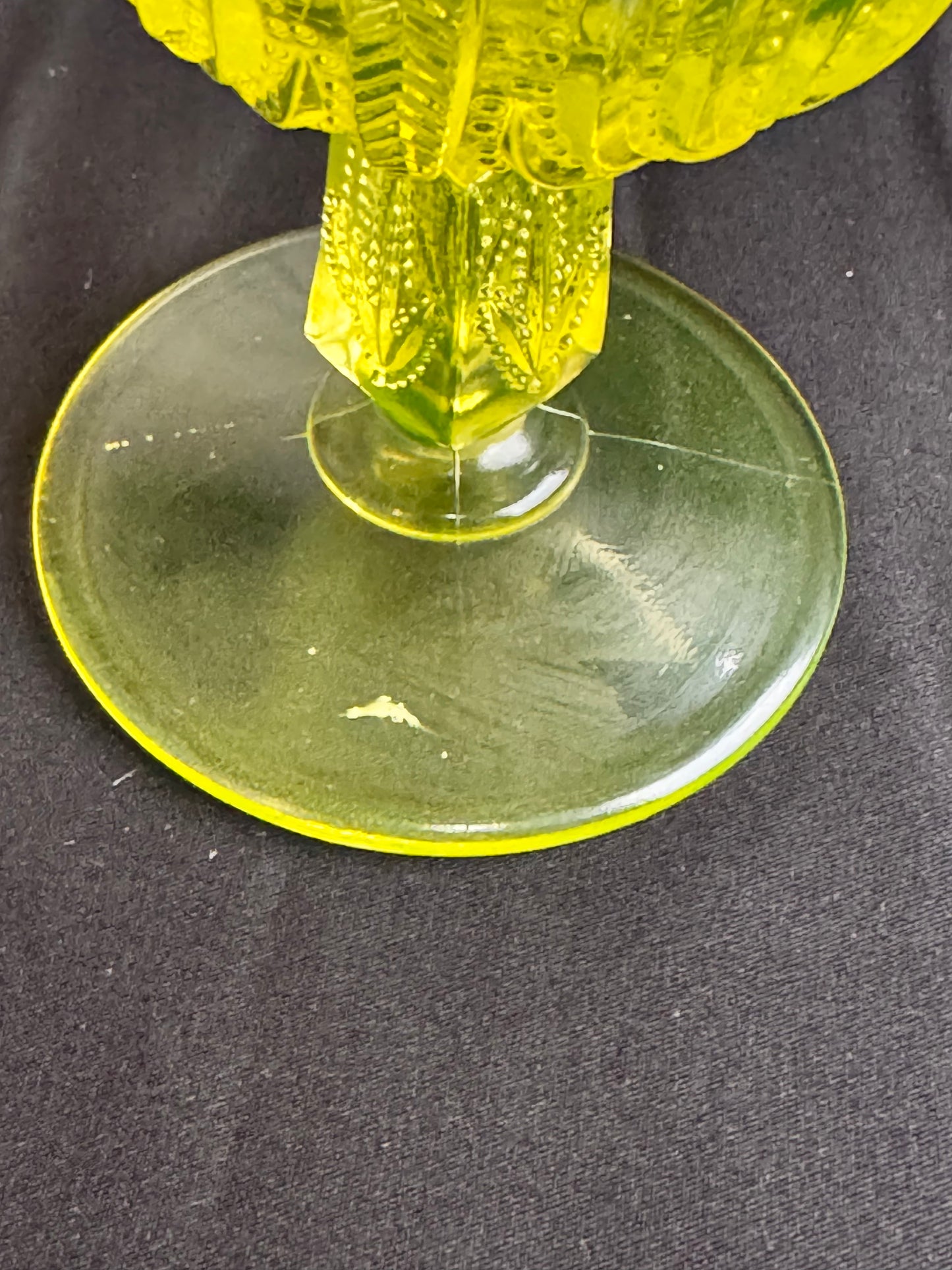 Uranium- Fenton- Cactus - Compote- Topaz opalescent- footed -likely used as an open nut dish