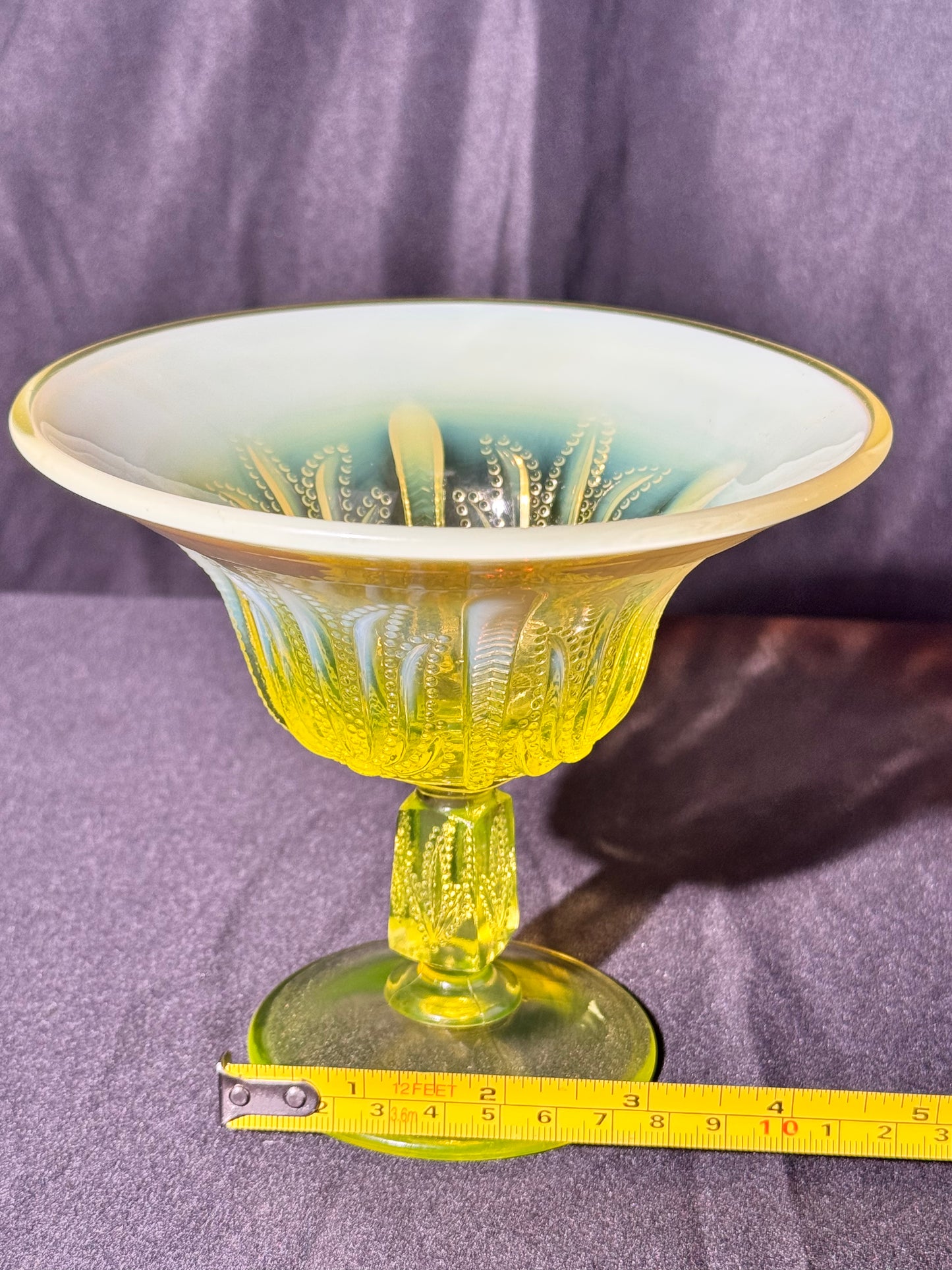 Uranium- Fenton- Cactus - Compote- Topaz opalescent- footed -likely used as an open nut dish