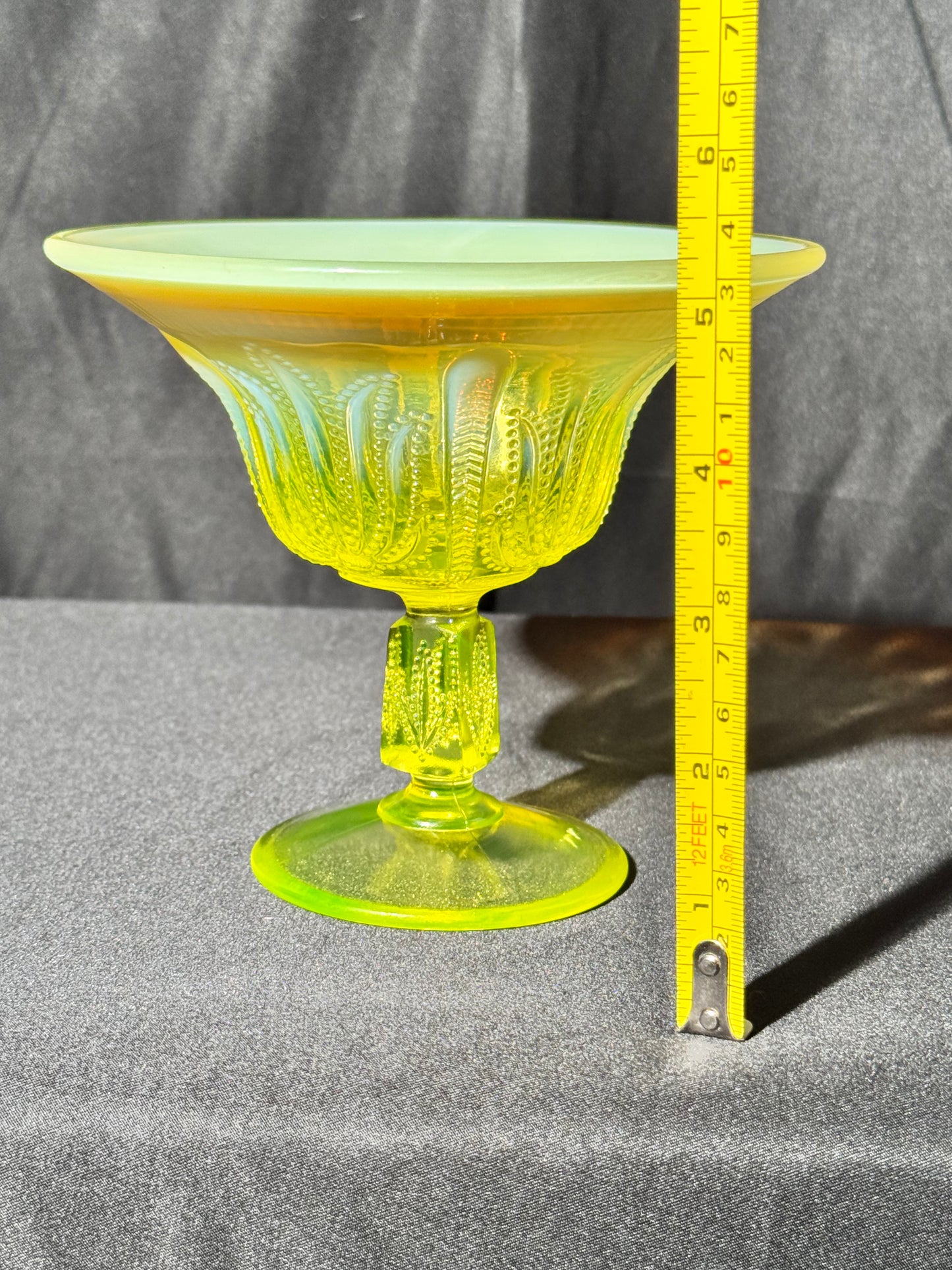 Uranium- Fenton- Cactus - Compote- Topaz opalescent- footed -likely used as an open nut dish