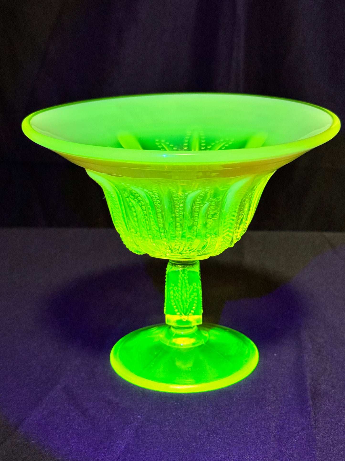 Uranium- Fenton- Cactus - Compote- Topaz opalescent- footed -likely used as an open nut dish