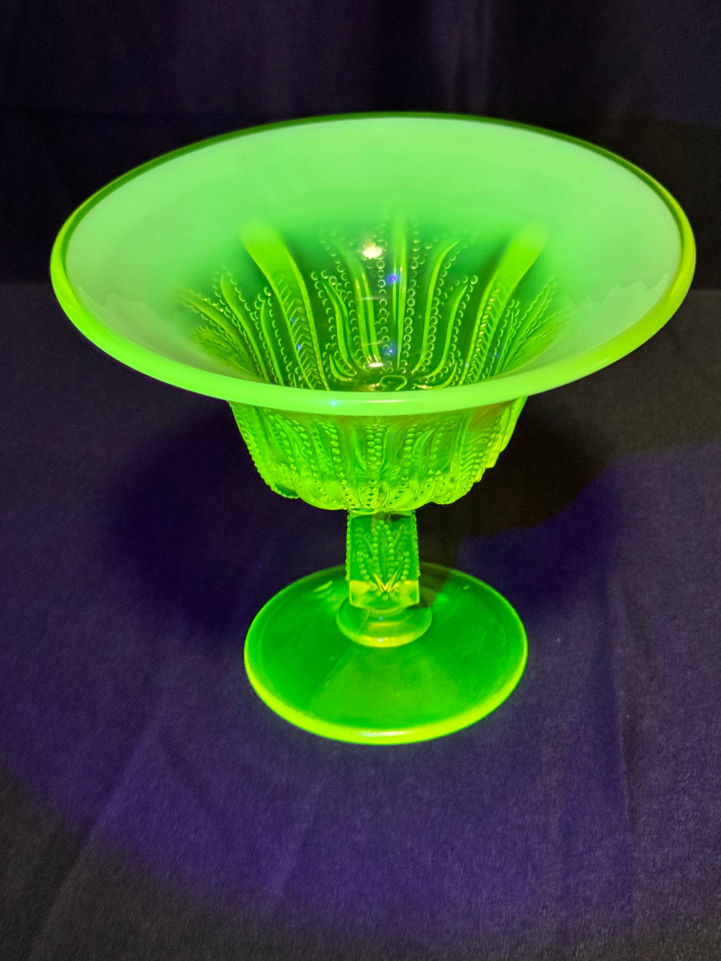 Uranium- Fenton- Cactus - Compote- Topaz opalescent- footed -likely used as an open nut dish
