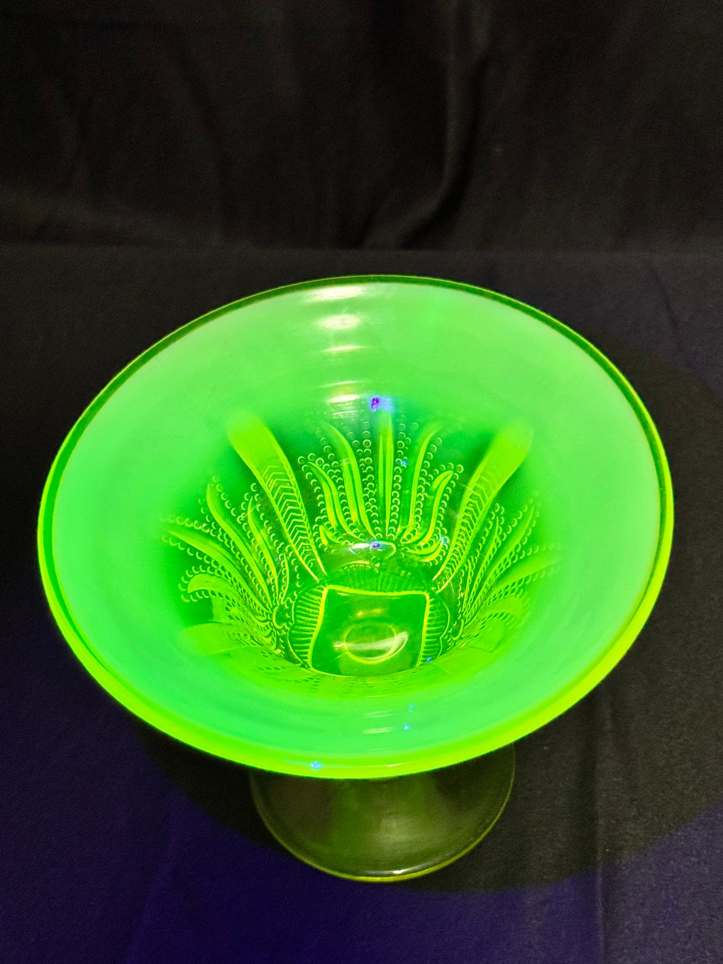 Uranium- Fenton- Cactus - Compote- Topaz opalescent- footed -likely used as an open nut dish