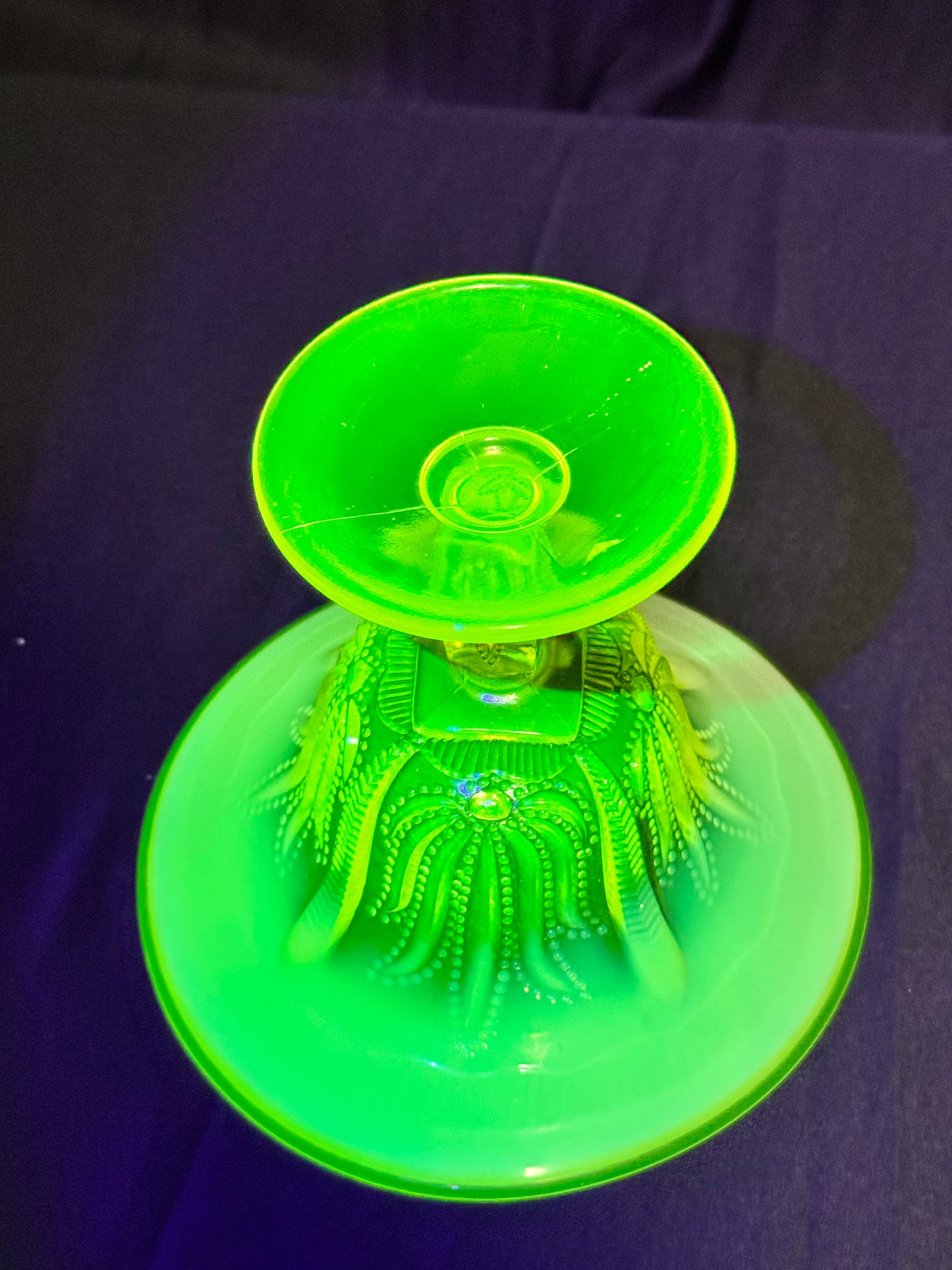 Uranium- Fenton- Cactus - Compote- Topaz opalescent- footed -likely used as an open nut dish