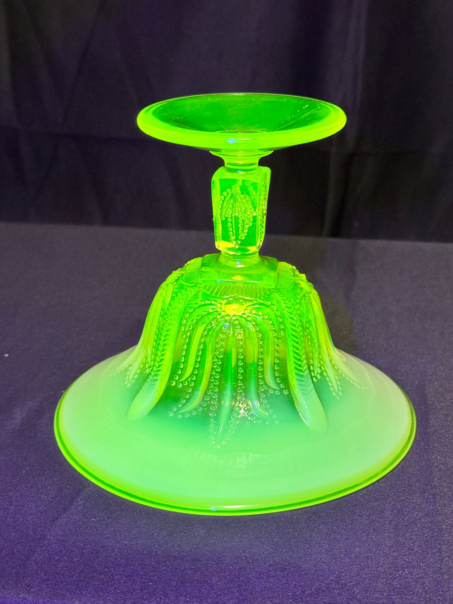 Uranium- Fenton- Cactus - Compote- Topaz opalescent- footed -likely used as an open nut dish