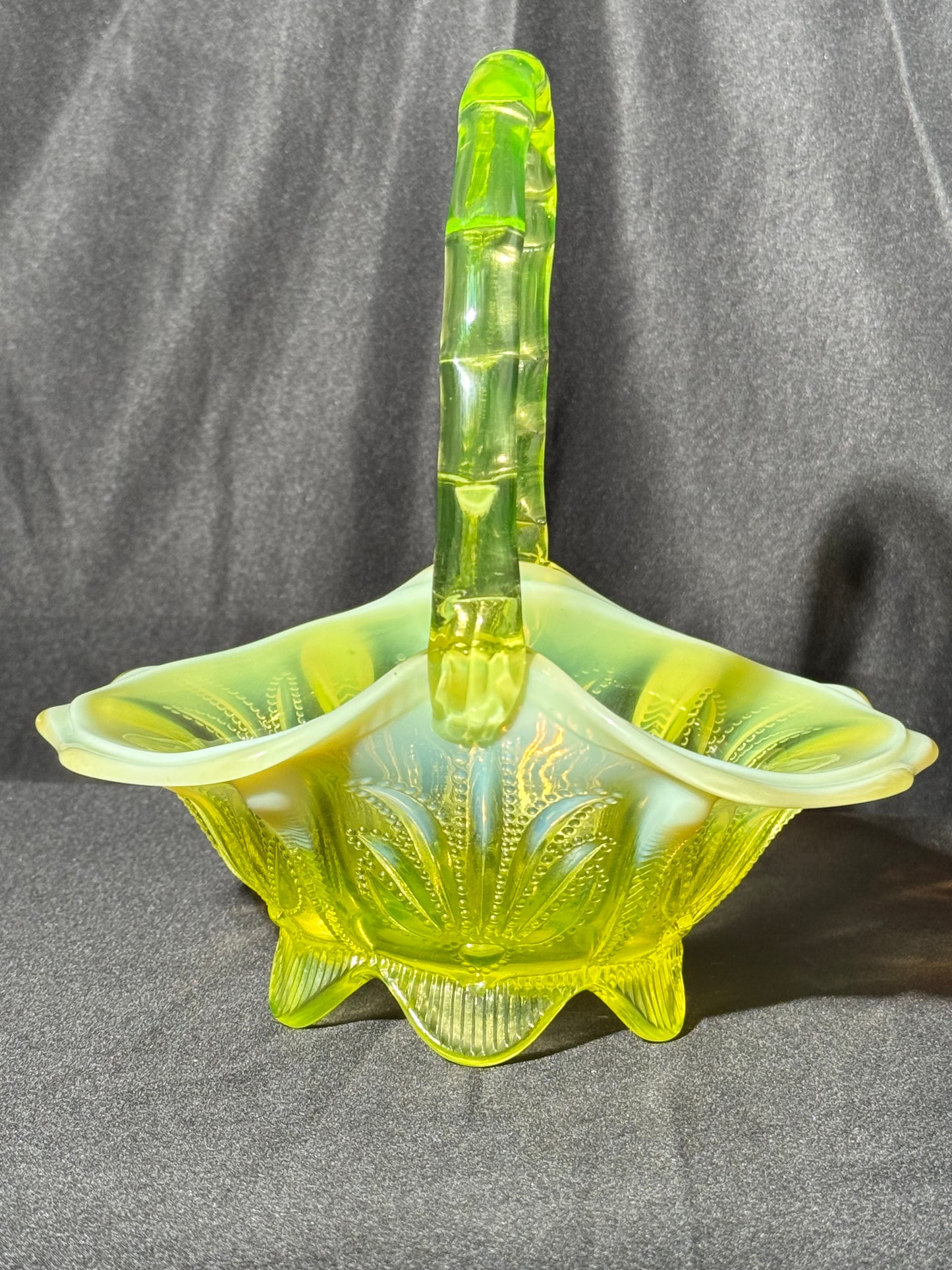 Uranium- Fenton- Cactus- 8.5” Tall Basket- Topaz opalescent