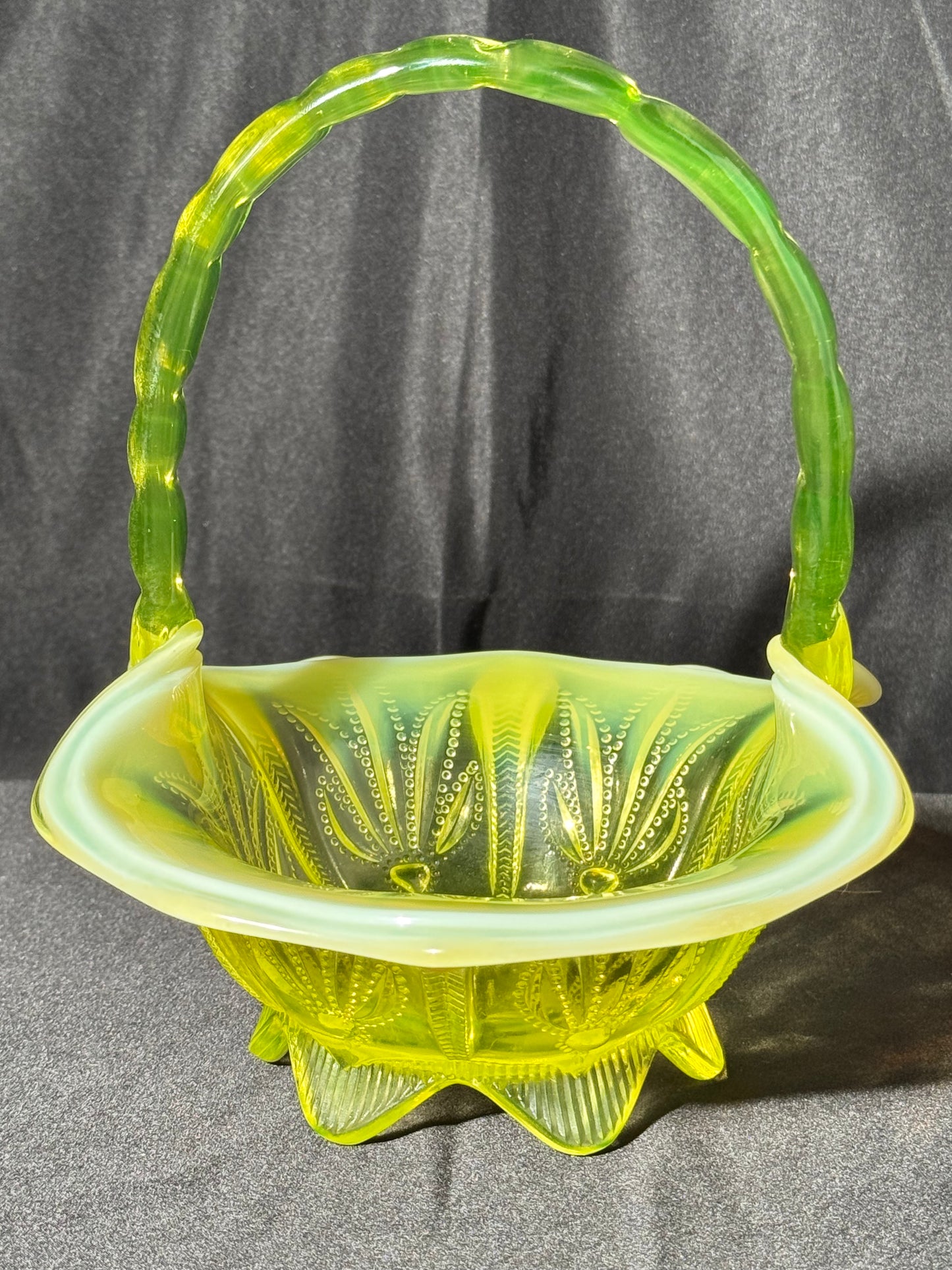 Uranium- Fenton- Cactus- 8.5” Tall Basket- Topaz opalescent