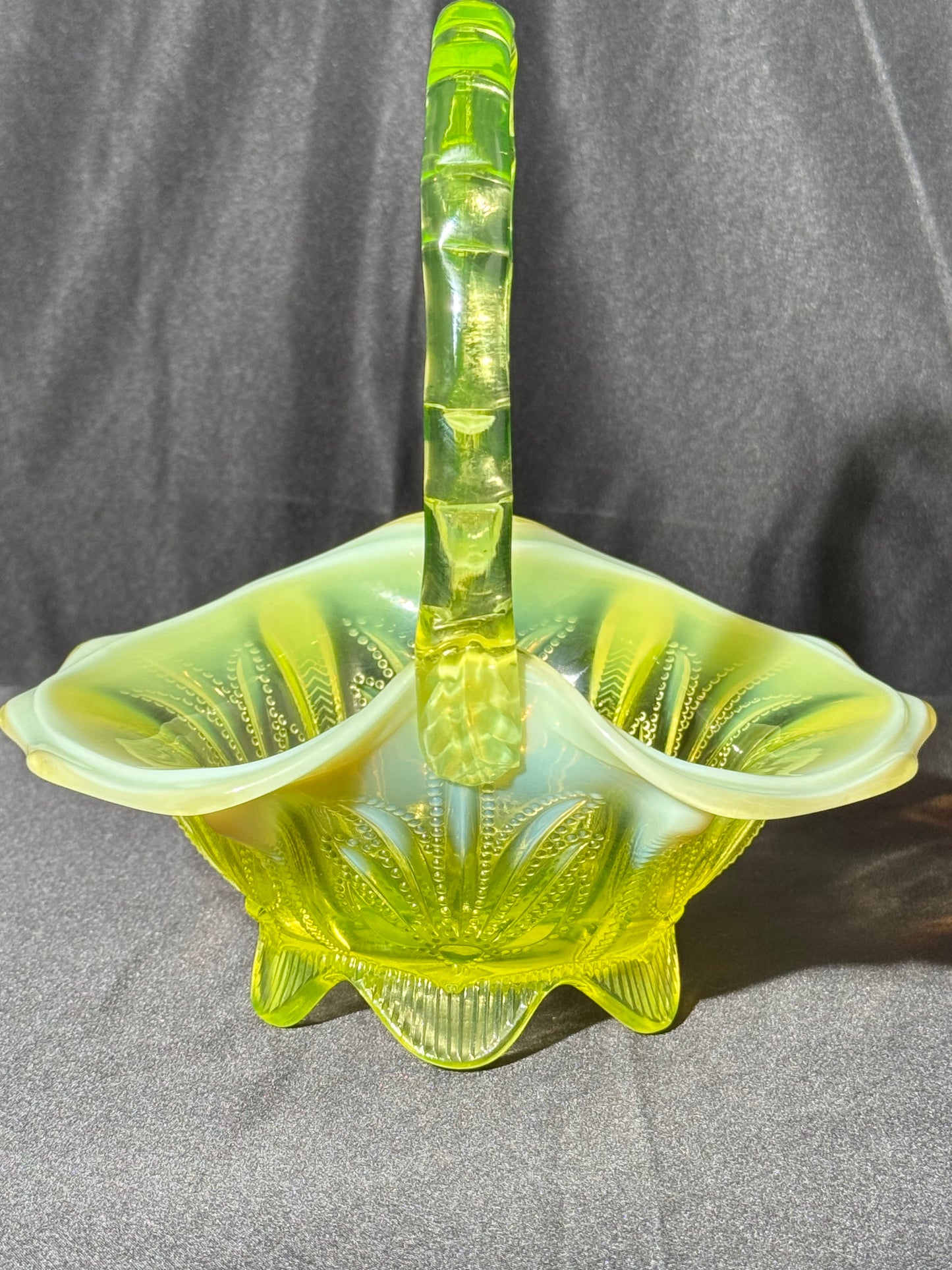 Uranium- Fenton- Cactus- 8.5” Tall Basket- Topaz opalescent