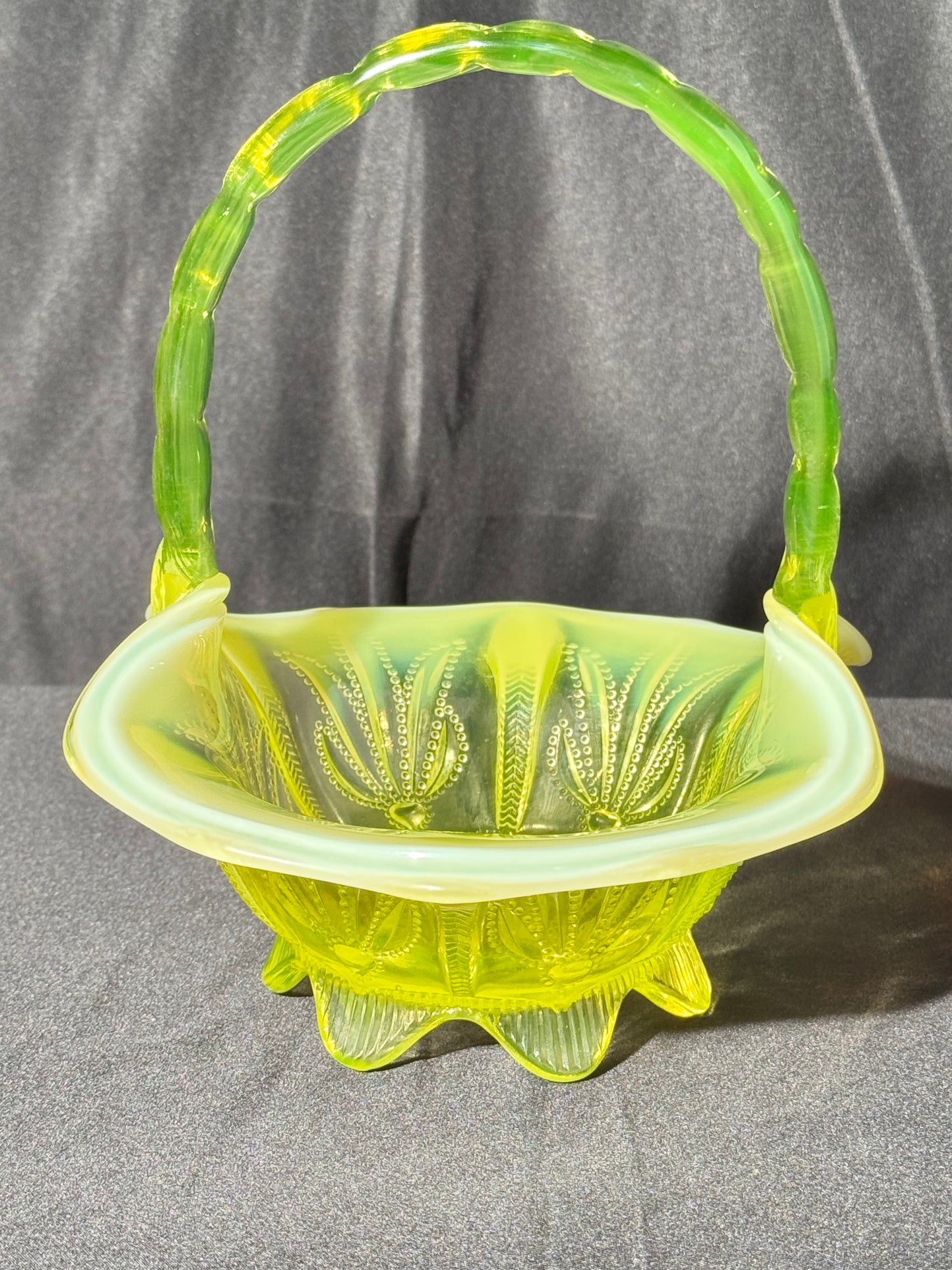 Uranium- Fenton- Cactus- 8.5” Tall Basket- Topaz opalescent