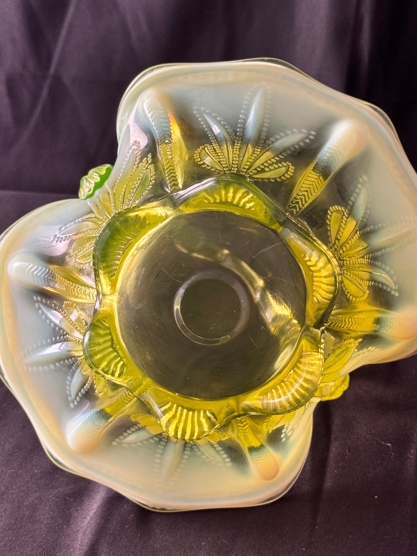 Uranium- Fenton- Cactus- 8.5” Tall Basket- Topaz opalescent