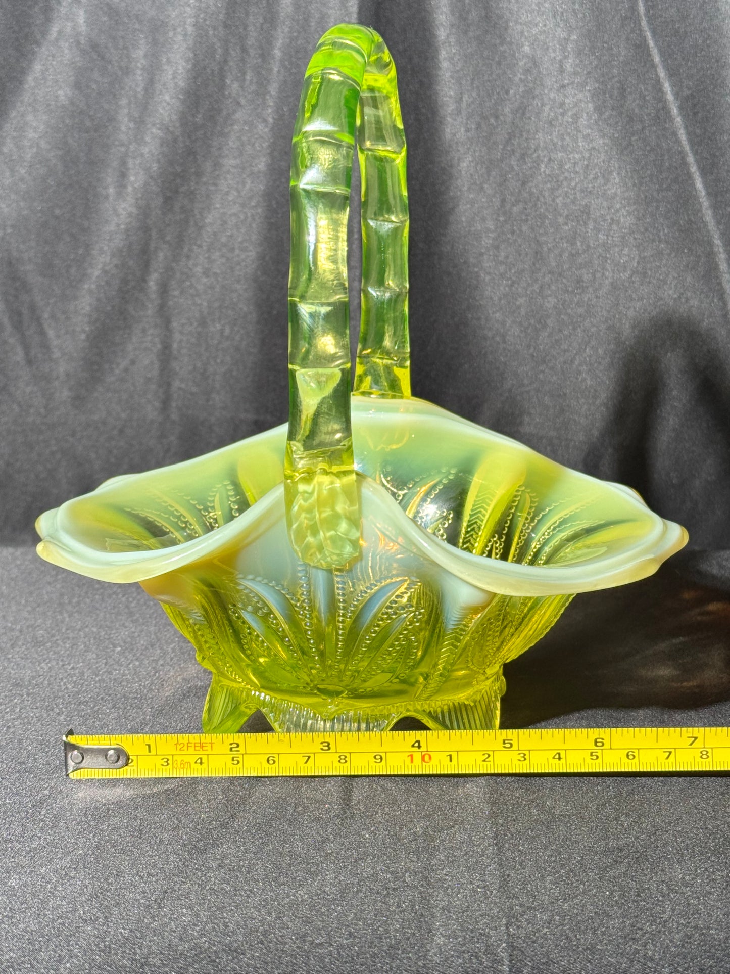 Uranium- Fenton- Cactus- 8.5” Tall Basket- Topaz opalescent