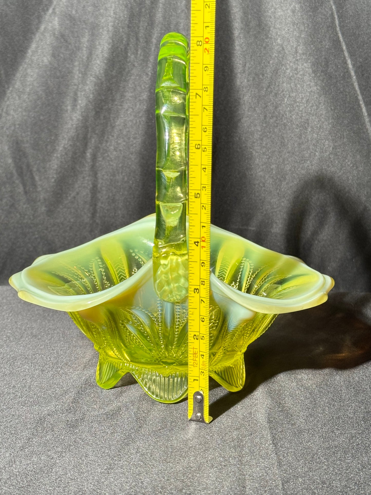 Uranium- Fenton- Cactus- 8.5” Tall Basket- Topaz opalescent