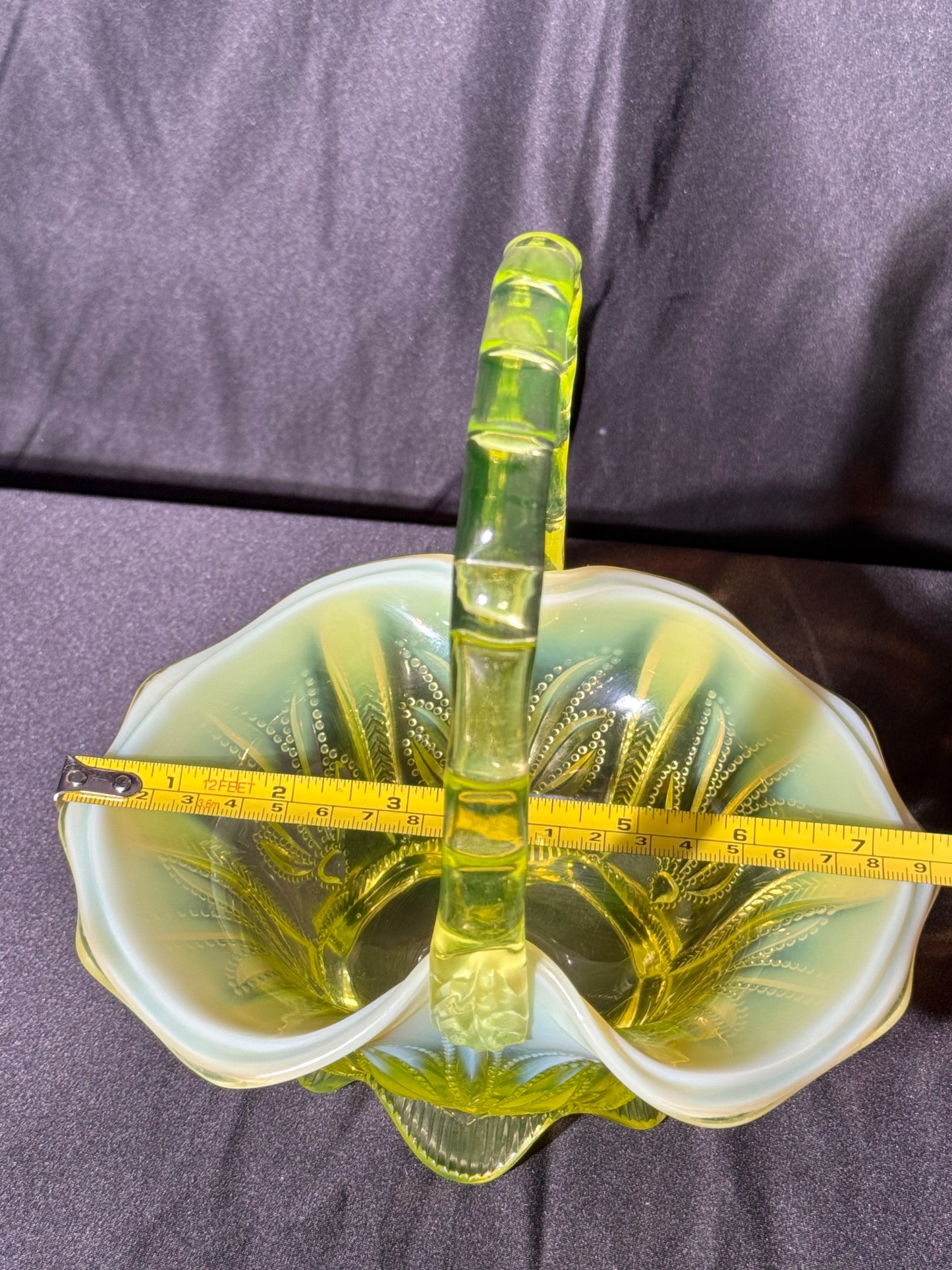 Uranium- Fenton- Cactus- 8.5” Tall Basket- Topaz opalescent