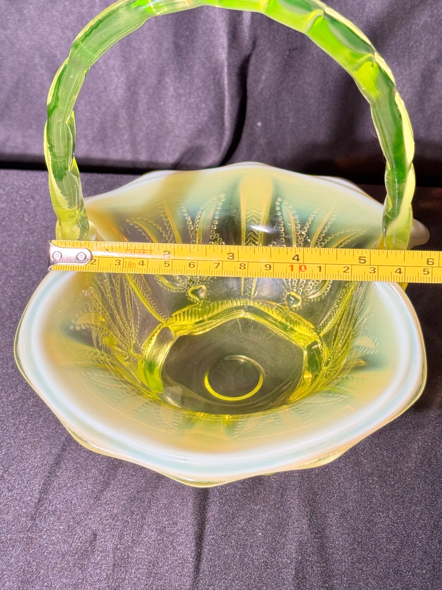 Uranium- Fenton- Cactus- 8.5” Tall Basket- Topaz opalescent