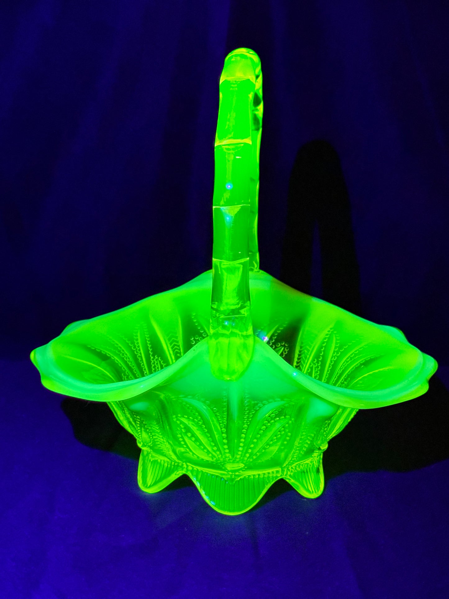 Uranium- Fenton- Cactus- 8.5” Tall Basket- Topaz opalescent