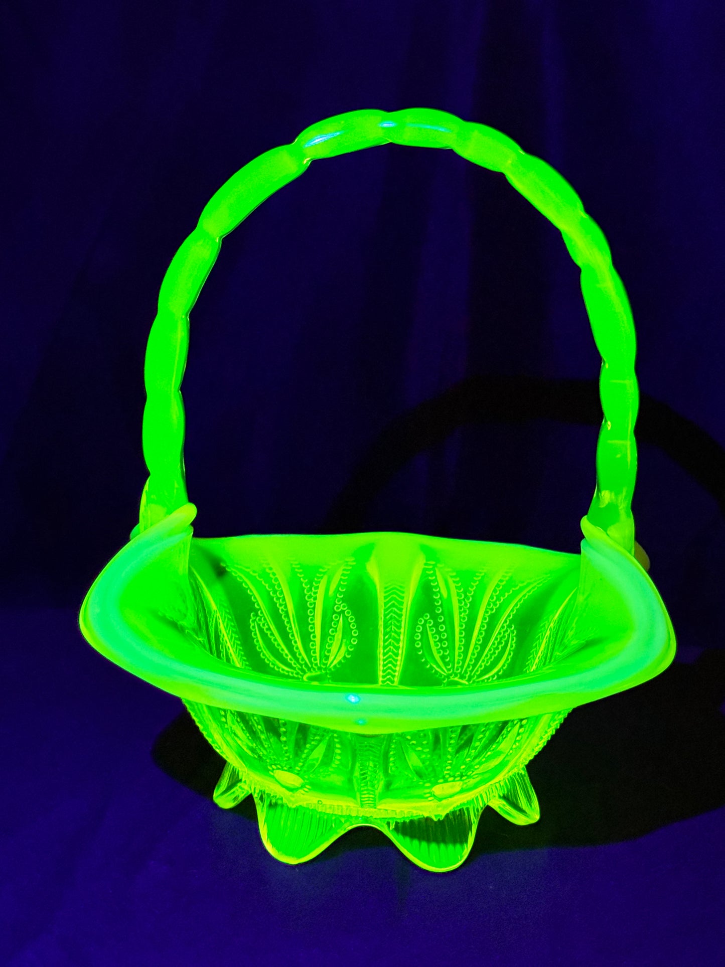 Uranium- Fenton- Cactus- 8.5” Tall Basket- Topaz opalescent