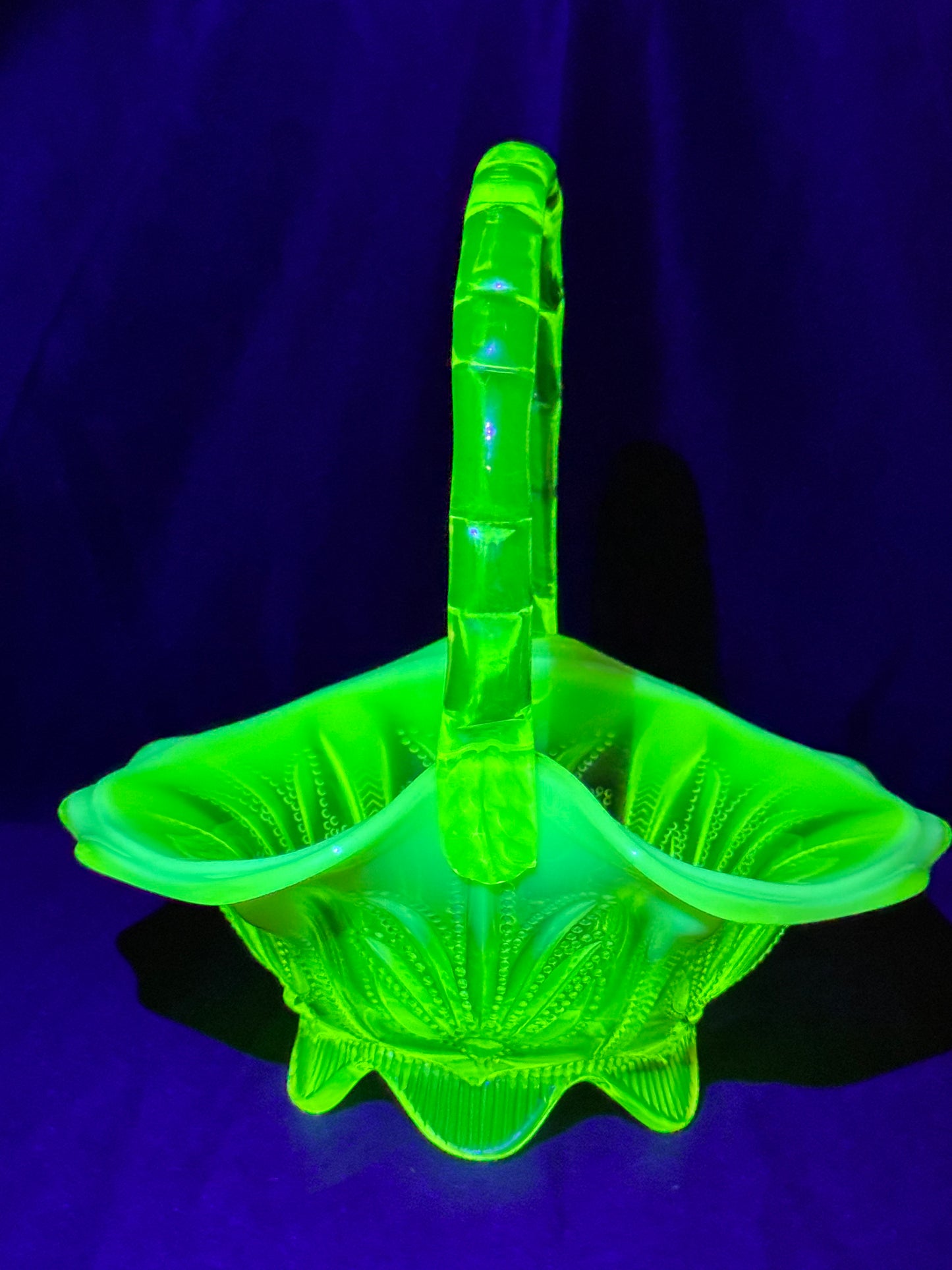 Uranium- Fenton- Cactus- 8.5” Tall Basket- Topaz opalescent