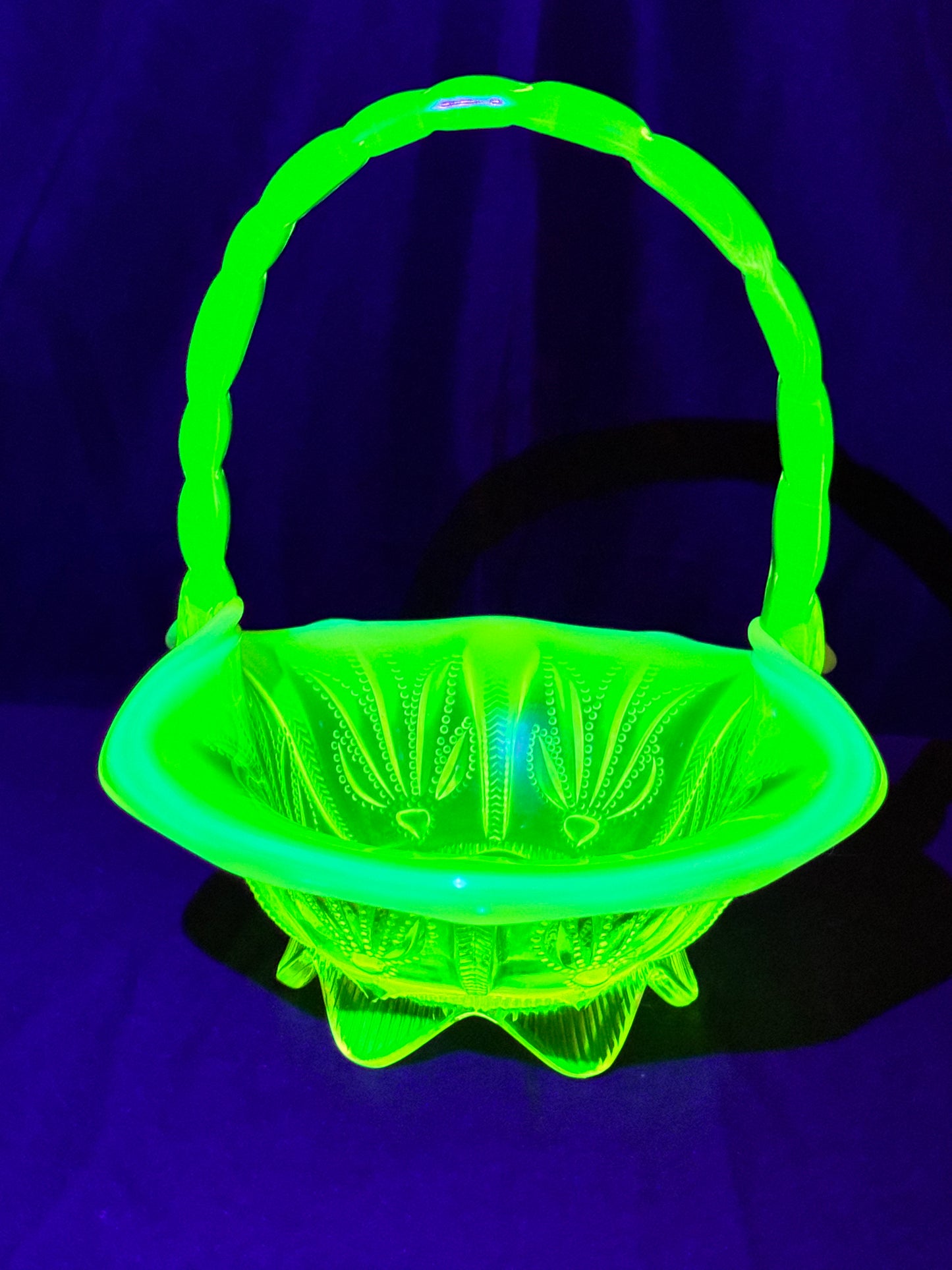 Uranium- Fenton- Cactus- 8.5” Tall Basket- Topaz opalescent