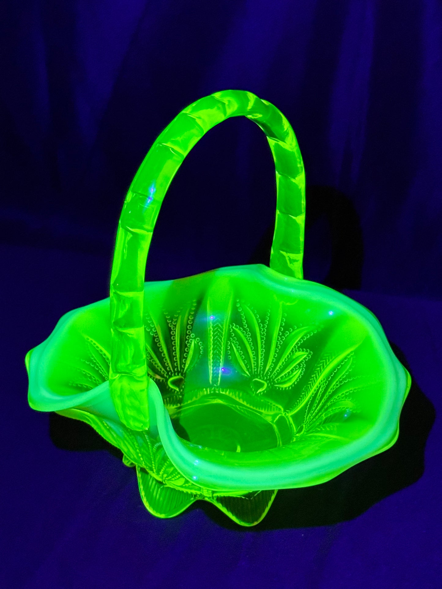 Uranium- Fenton- Cactus- 8.5” Tall Basket- Topaz opalescent
