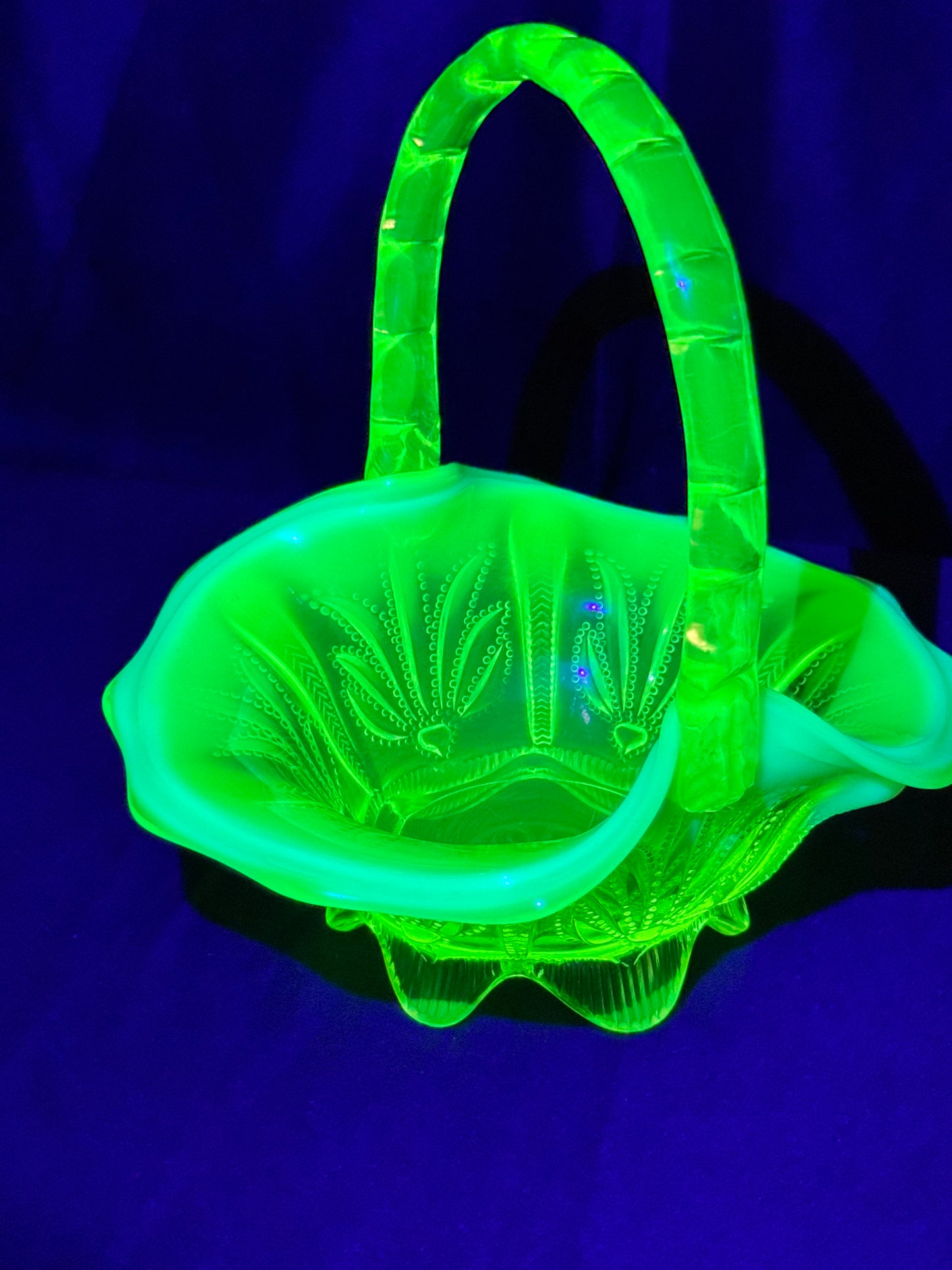 Uranium- Fenton- Cactus- 8.5” Tall Basket- Topaz opalescent
