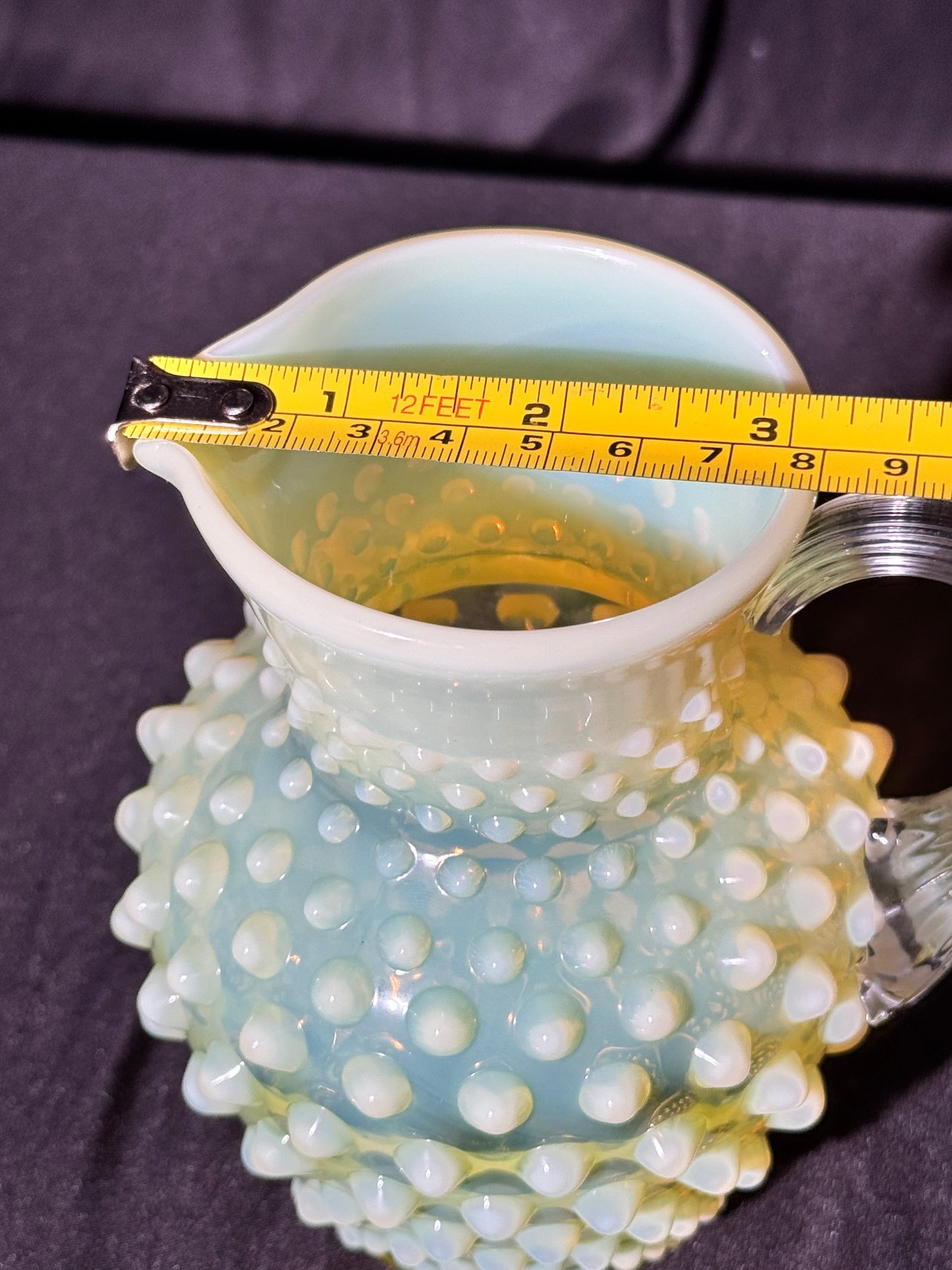 Uranium-Fenton-Hobnail-Syrup Pitcher - topaz opalescent