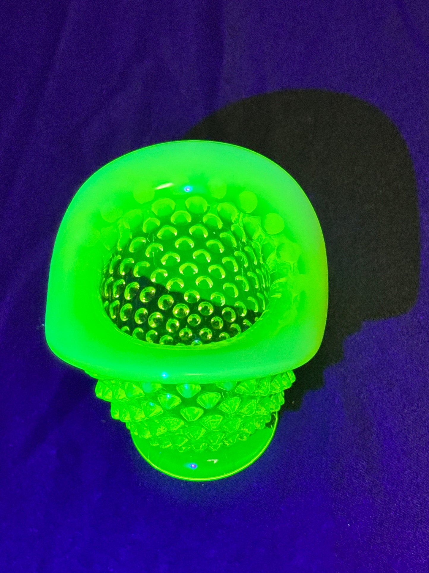 Uranium- Fenton- Hobnail- mini flared Vase -topaz opalescent