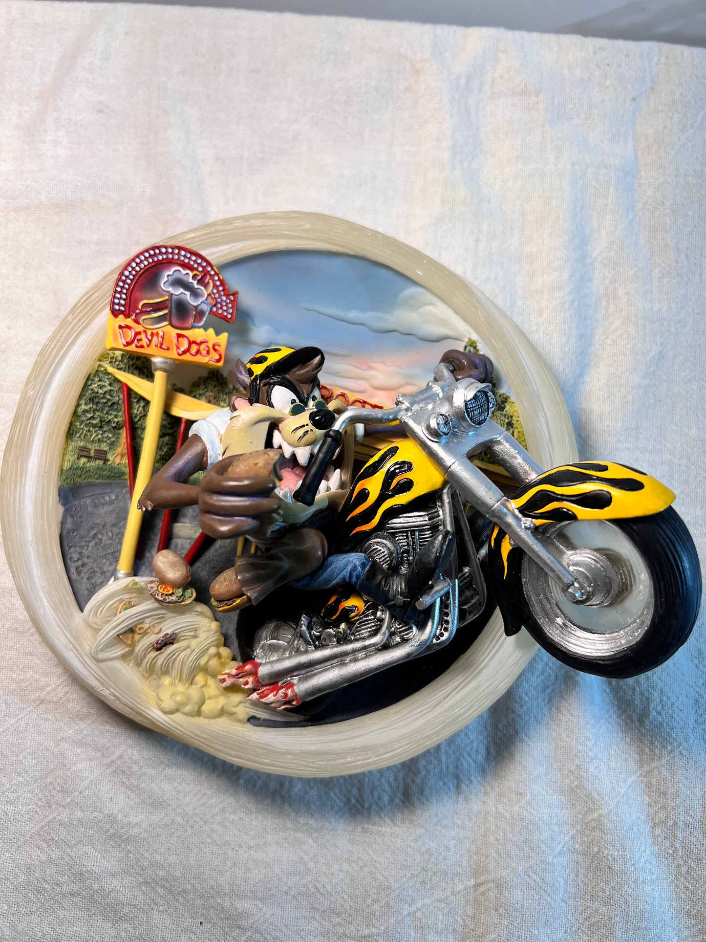 Greased Biking- 5 1/2” Plate- 4th issue in As Taz I Wanna Be! - Bradford Exchange- 1999- Looney Tunes- Warner Brothers- 3D- # A2277